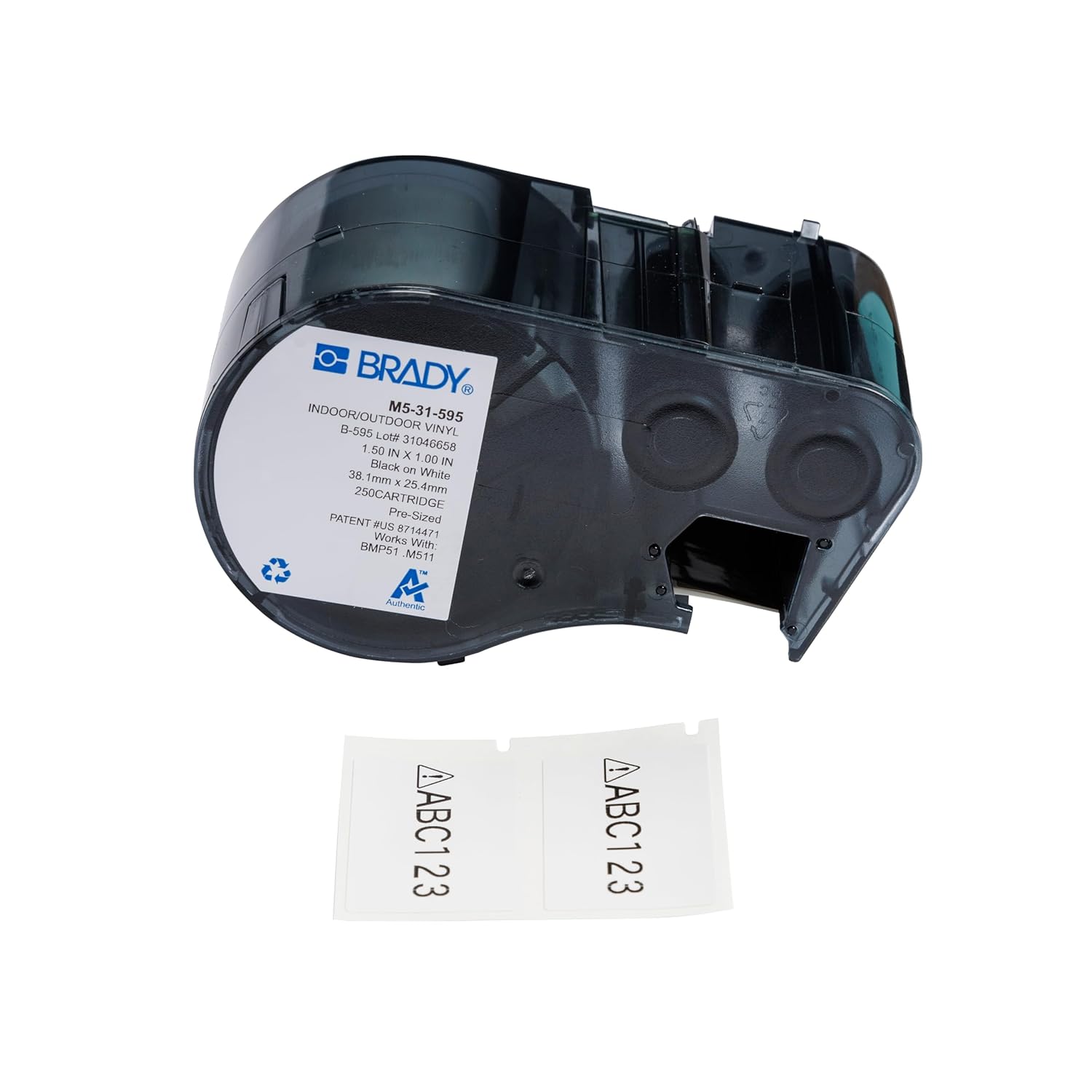 Brady Authentic (M5-31-595) All-Weather Permanent Adhesive Vinyl Labels 1" H x 1.5" W Black on White, 250 Labels. for use with BMP51, M510, and M511 Label Printers.