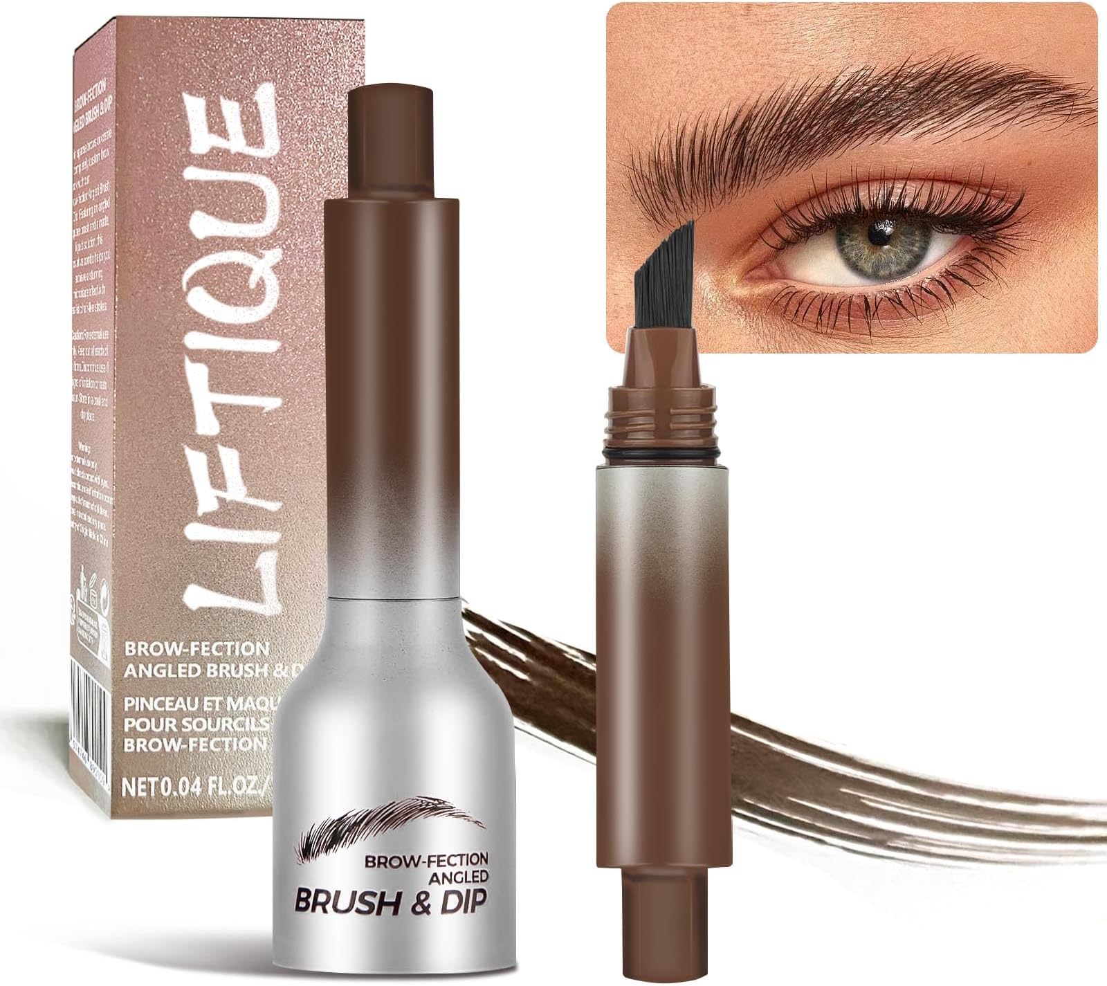 Liftique Brow Brush Angled Brush & Dip Eyebrow Gel, Liquid Eyebrow Brush, Long Lasting Quick Drying, Hair-like eyebrow pencil, Pressed Wild Eyebrow Pen (Auburn)