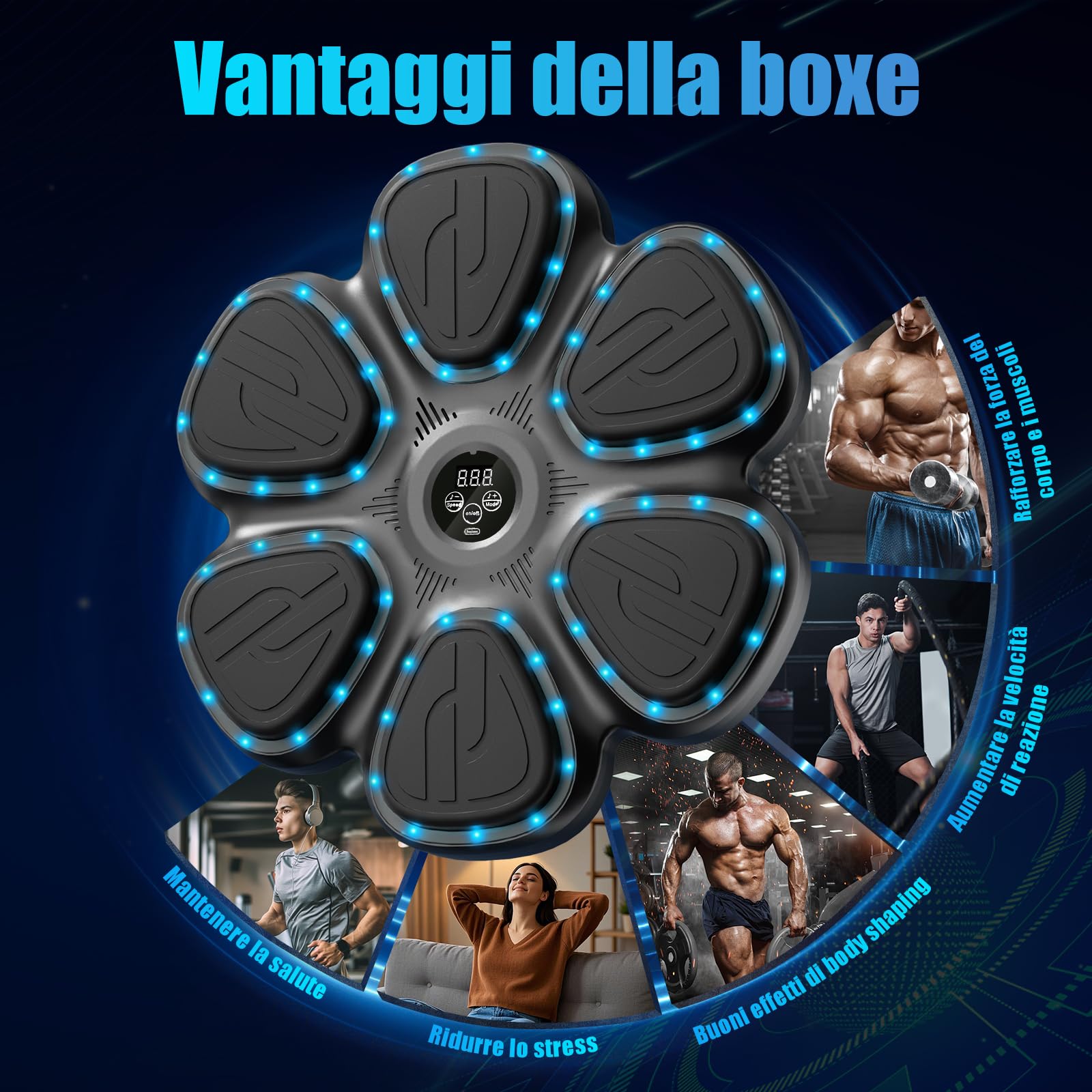 Macchina di Boxe Musicale Intelligente per Adulti/Bambini, Macchina di Boxe Elettronica Bluetooth con Musica, 12 velocità Regolabili e modalità di conteggio
