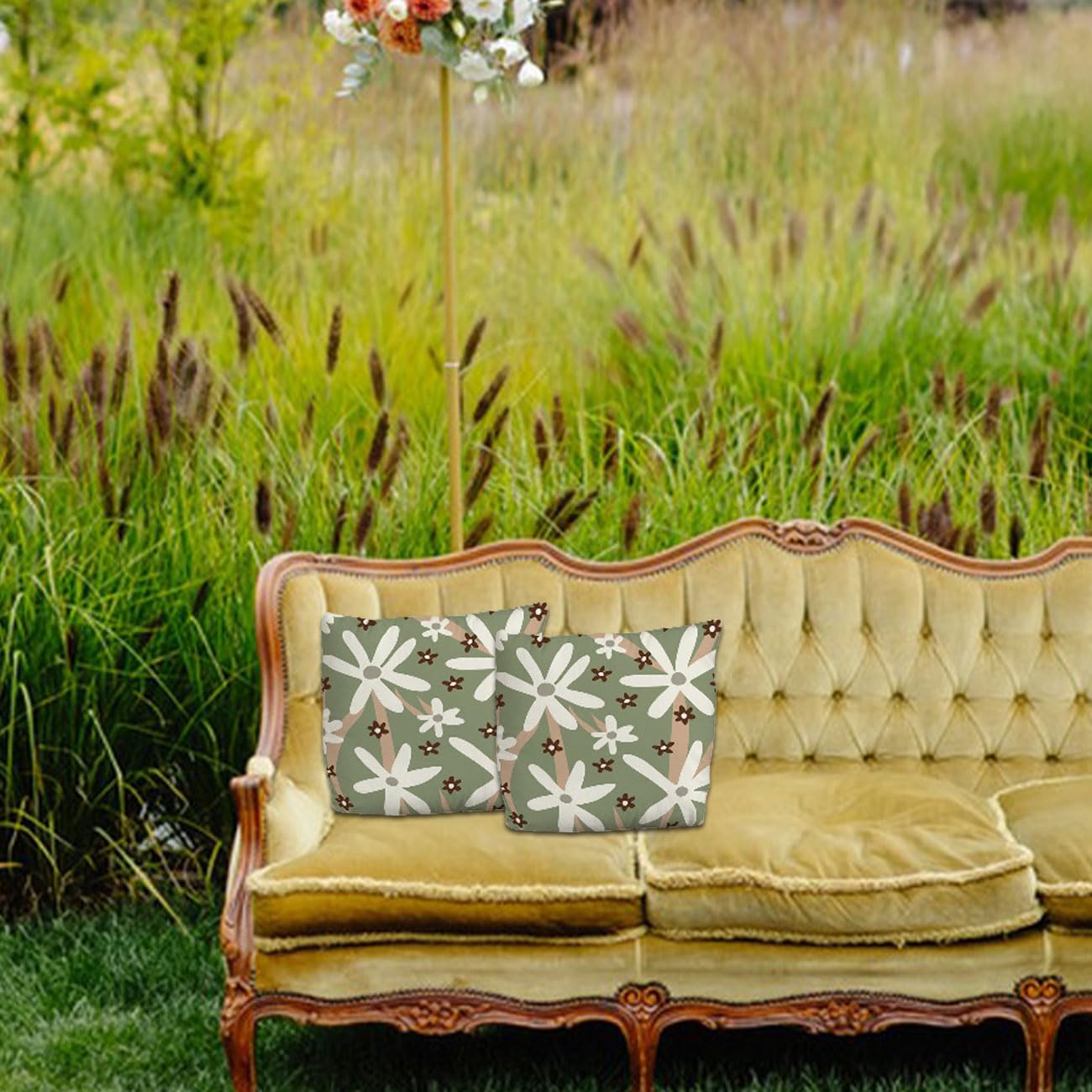 Set 2 45x45 cm Cuscini esterno Rivestimento resistente alle intemperie federa impermeabile divano impermeabili decorativi Motivo floreale botanico Giardino Balcone Cerniera invisibile Verde
