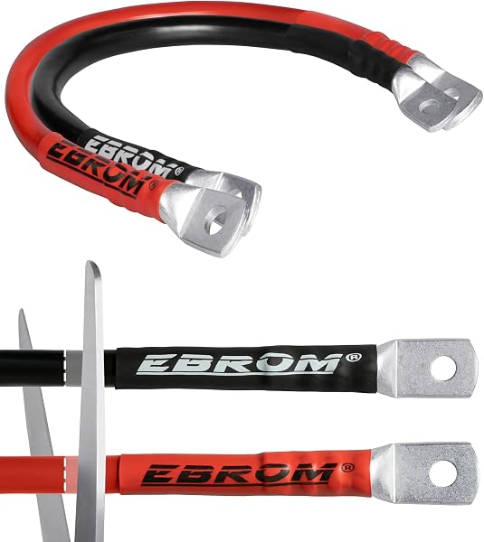 EBROM Batteriekabel rot + schwarz 12V / 24V, 30cm bis 5m, Querschnitt: 50 mm² Stromstärken bis 168A mit 2xM8 Kabelschuh/Ringösen für Versorgungsbatterien und Traktionsbatterien - 50mm2, Länge: 500 cm - 1