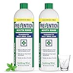 Prevention Daily Care Alcohol-Free Mouthwash, Hydrogen Peroxide Teeth Whitening with Soothing Fresh Mint for Bad Breath Treatment, Fluoride-Free Gum Care Oral Mouth Rinse 16 oz 2 Pack