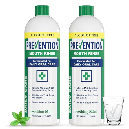 Prevention Daily Care Alcohol Free, Hydrogen Peroxide Mouthwash, Oral Mouth Rinse for Gum Care, Teeth Whitening, Eliminating Bad Breath, Fluoride Free, 16 oz Bottle, Soothing Mint, PHS Brands, 2 Pack