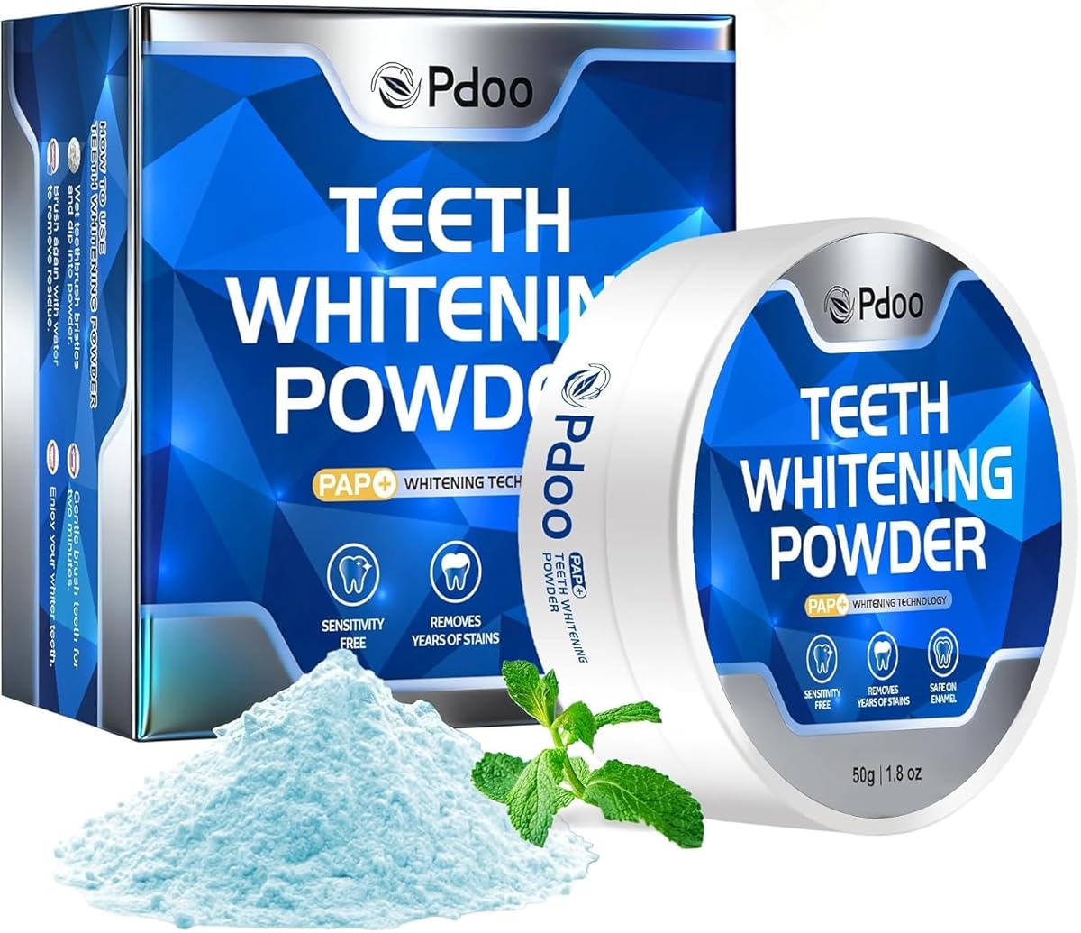 Teeth Whitening Powder PAP+ 50g - Effective Teeth Whitening - Enamel-Safe & Sensitivity-Free & Peroxide-Free - Teeth Whitening Kit that Removes Coffee, Tea, Wine Stains - Mint Flavor - 12 Month Supply