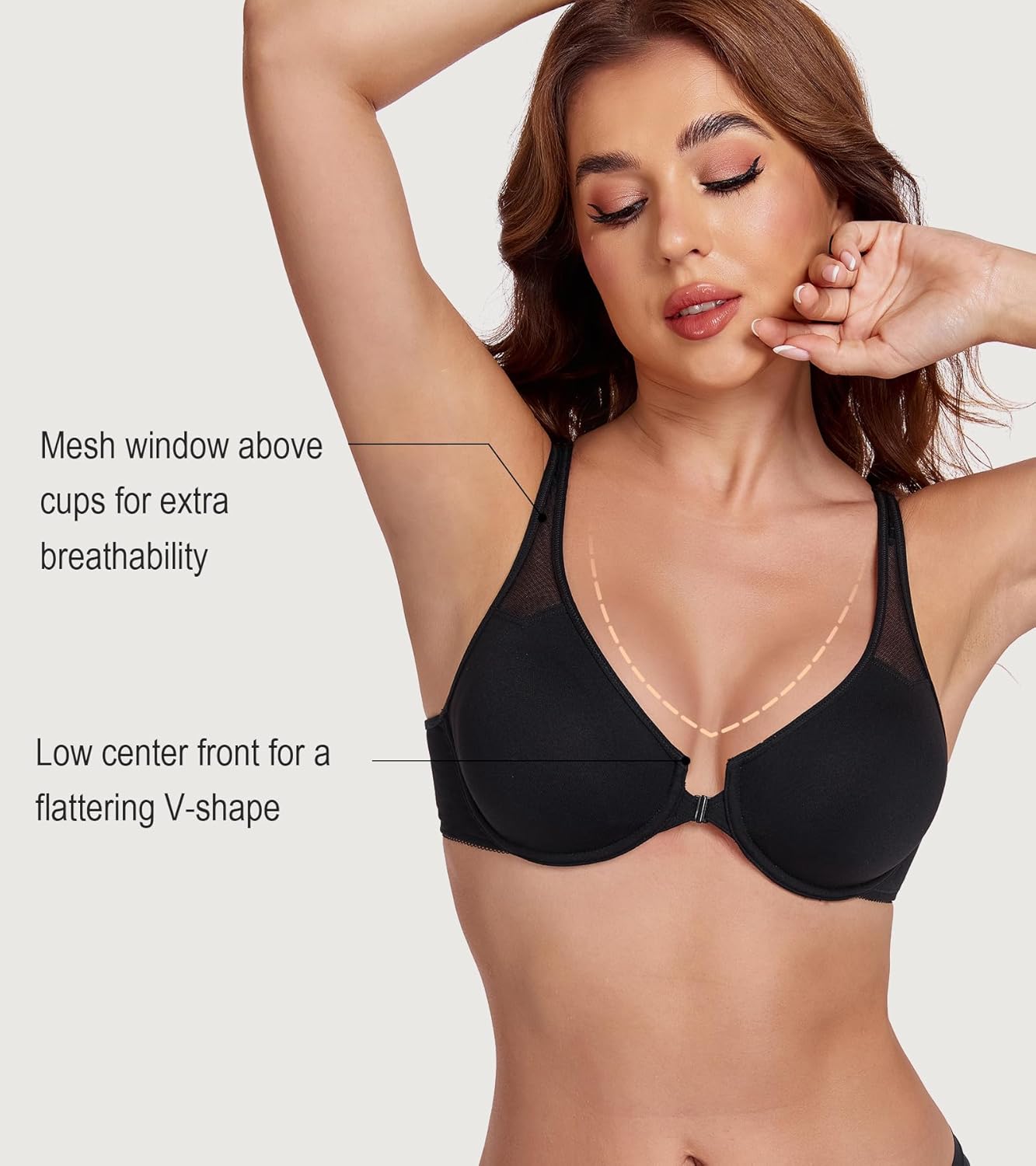 HACI Front Closure Bra T-Shirt Underwire Unlined No Padded Racerback Plus Size Plunge Seamless - Image 4