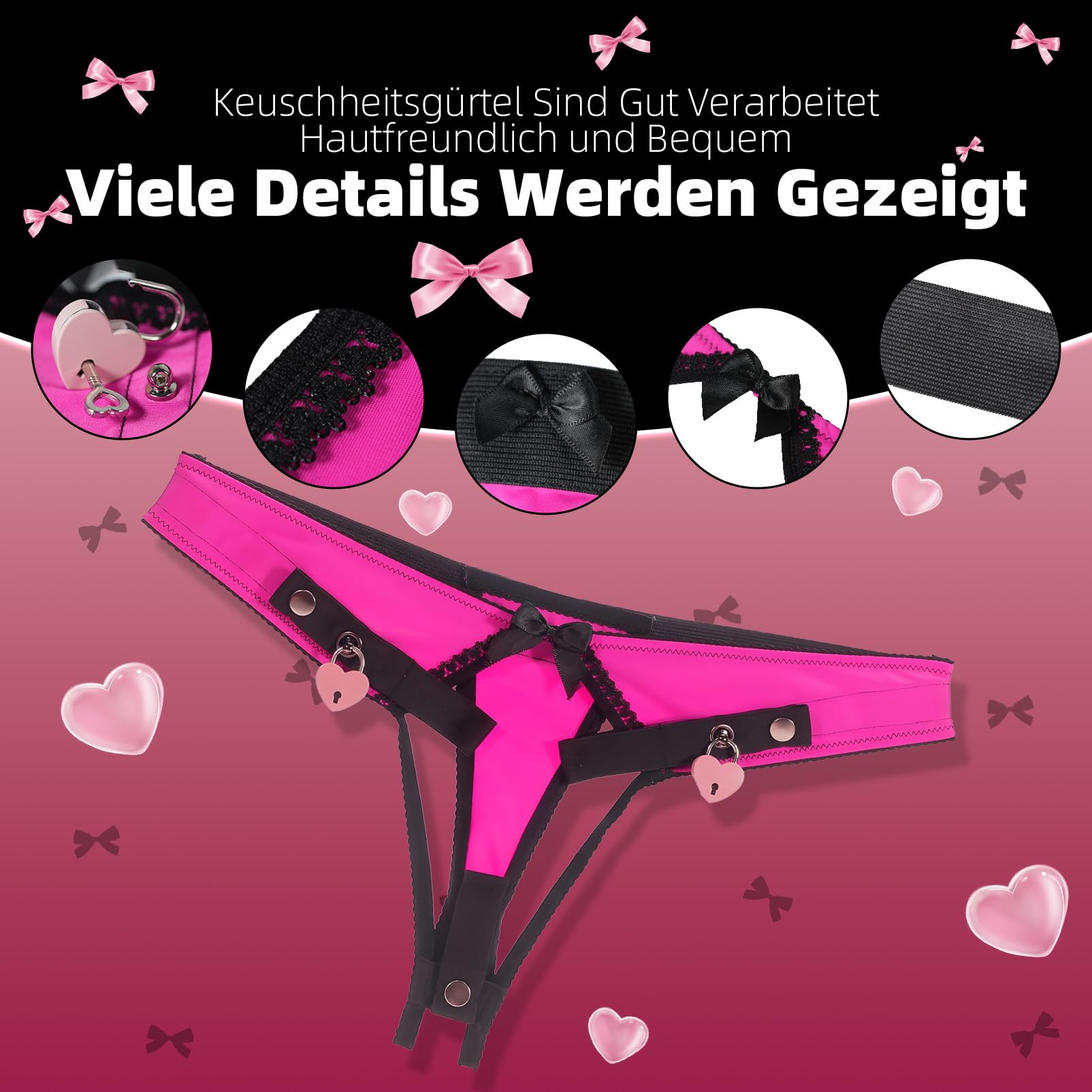 Chastity Panties en forme de cœur avec Sissy Chastity Cage rose Ceinture de chasteté Anti-Off en 2 tailles Jouets sexuels pour adultes pour hommes Formation du pénis (L,Pink)