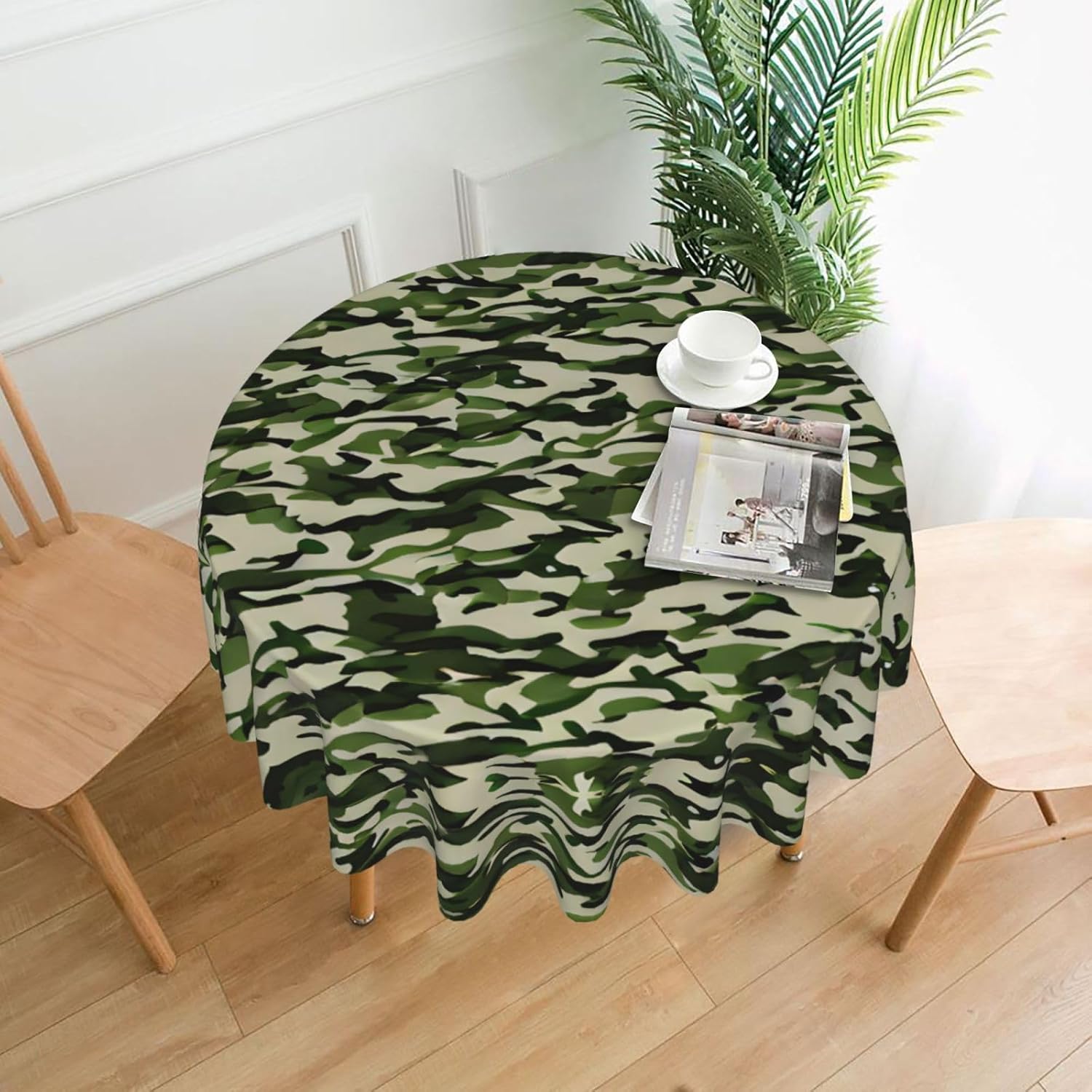 Camo Green Print Wrinkle Free Dining Table Cover for Birthday Party Farmhouse Tablecloths Up to 60 x 60 Inches
