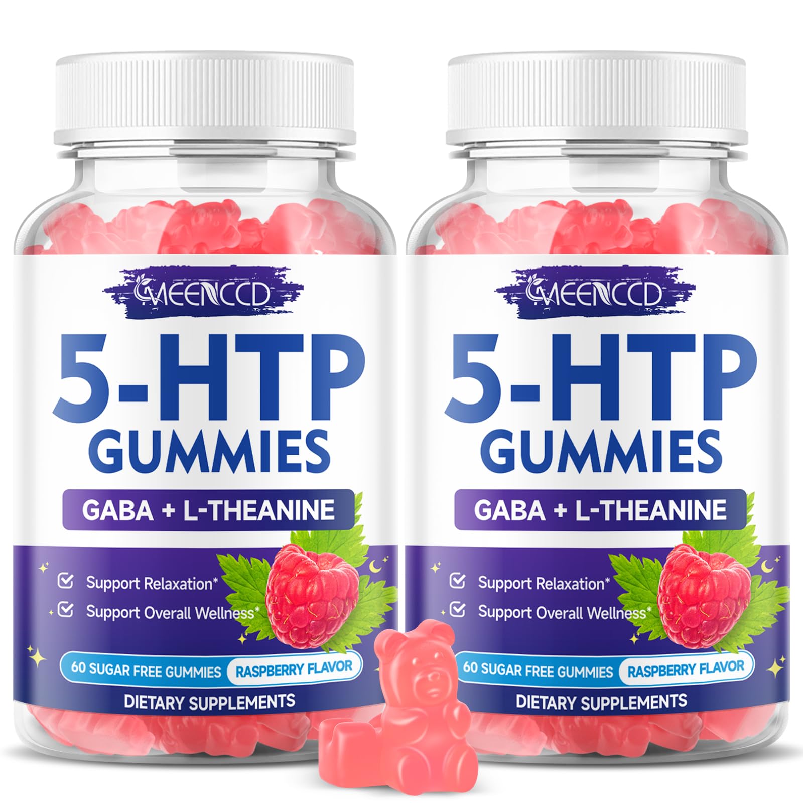 MEENCCD 2 Pack 5-HTP Gummies 300mg, 5-HTP Supplement with L-Theanine & GABA 60 Count (Pack of 2)