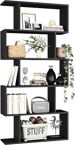 Miniatura 10 de Yusong Estantería geométrica, estantería en forma de S, estantes de libros de 6 niveles para dormitorio, estante decorativo de madera moderno,