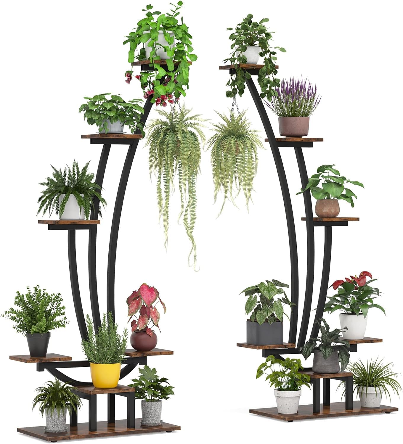 Kx9Lb8d Flower Display Stand 5-Tier Tall Indoor Plant Stand Pack of 2, Large Metal Shelf Flower Bonsai Pots Display Rack for Planters(Bruin)