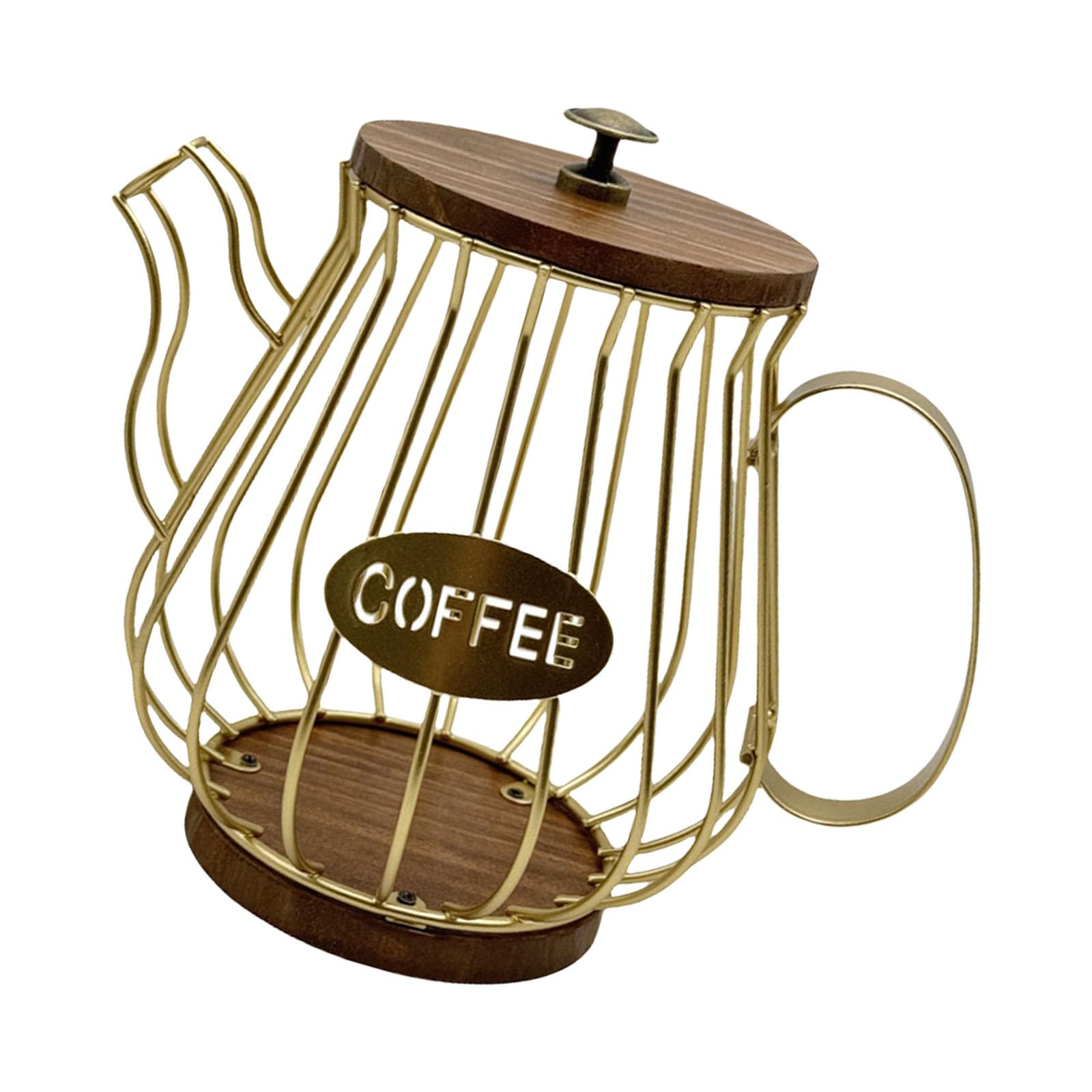 Limtula Pods Organiser with Wooden Lid Iron Structure Large Capacity Countertop Storage Basket for Espresso Pods Large Capacity Coffee Holder
