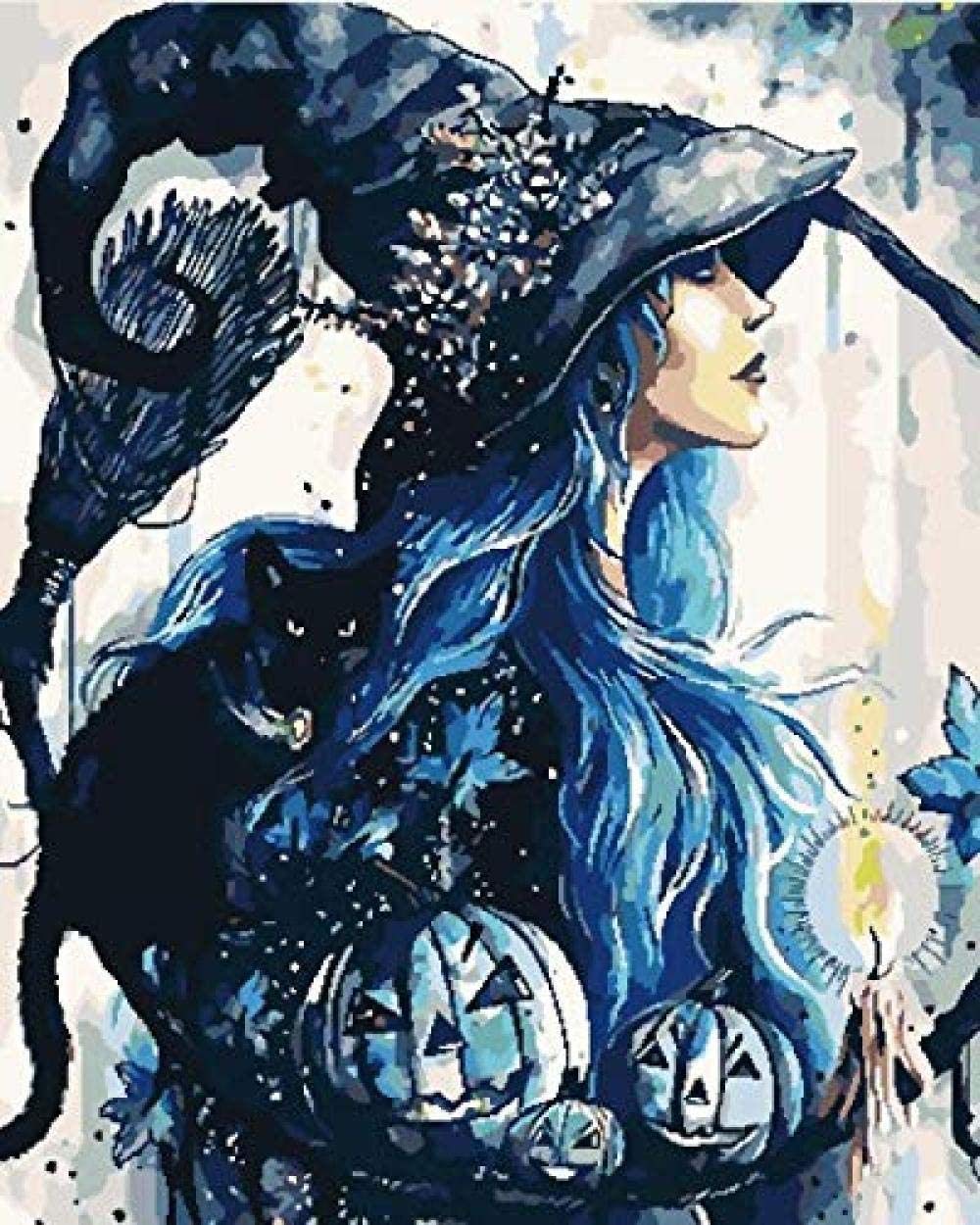 Lsdakoop Paint by Numbers Witch Oil Painting Kit DIY Canvas Painting for Adults Beginner and Kids with Acrylic Paints and Brushes Painting Art Home Decoration 16x20 inches