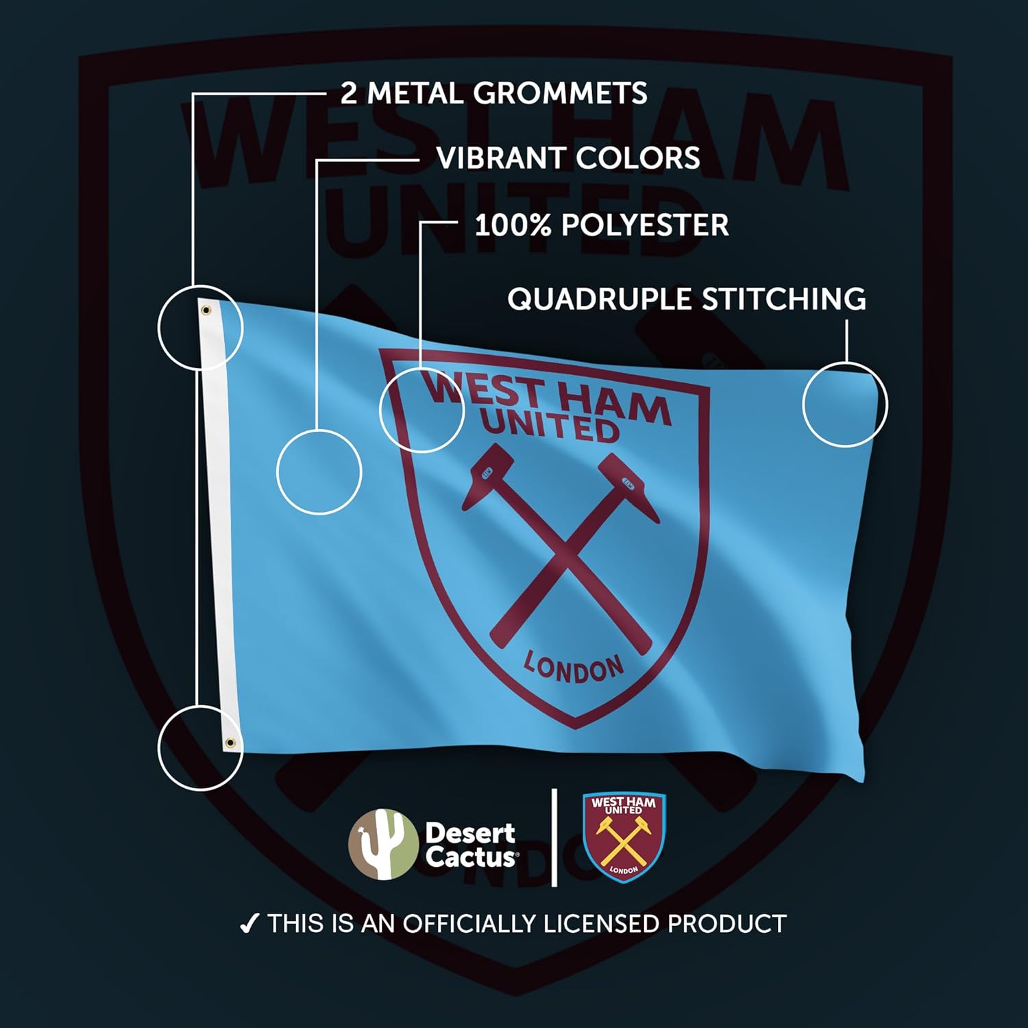 Desert Cactus West Ham United Flag Hammers Football Soccer 100% Polyester Indoor Outdoor 3x5 feet Banner (Flag B)