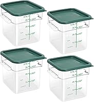 TSUBOR 4-Pack 4Qt Square Clear Polycarbonate Food Storage Containers with Green Lids - Stackable, Durable for Kitchen, Restaurant & Meal Prep