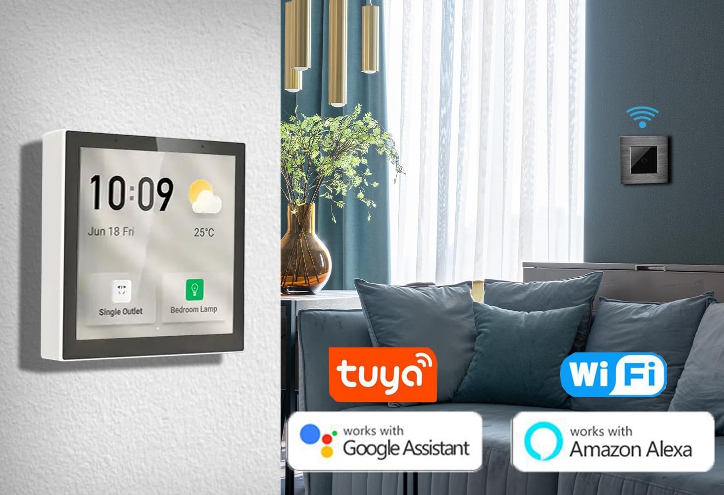 Luxus-Time Digitales WiFi Raumthermostat Heizungsthermostat Modul externen Sensor Thermostat Fußbodenheizung programmierbar Tuya App Alexa Google HTWI (Tuya Touch Monitor Steuerbildschirm)