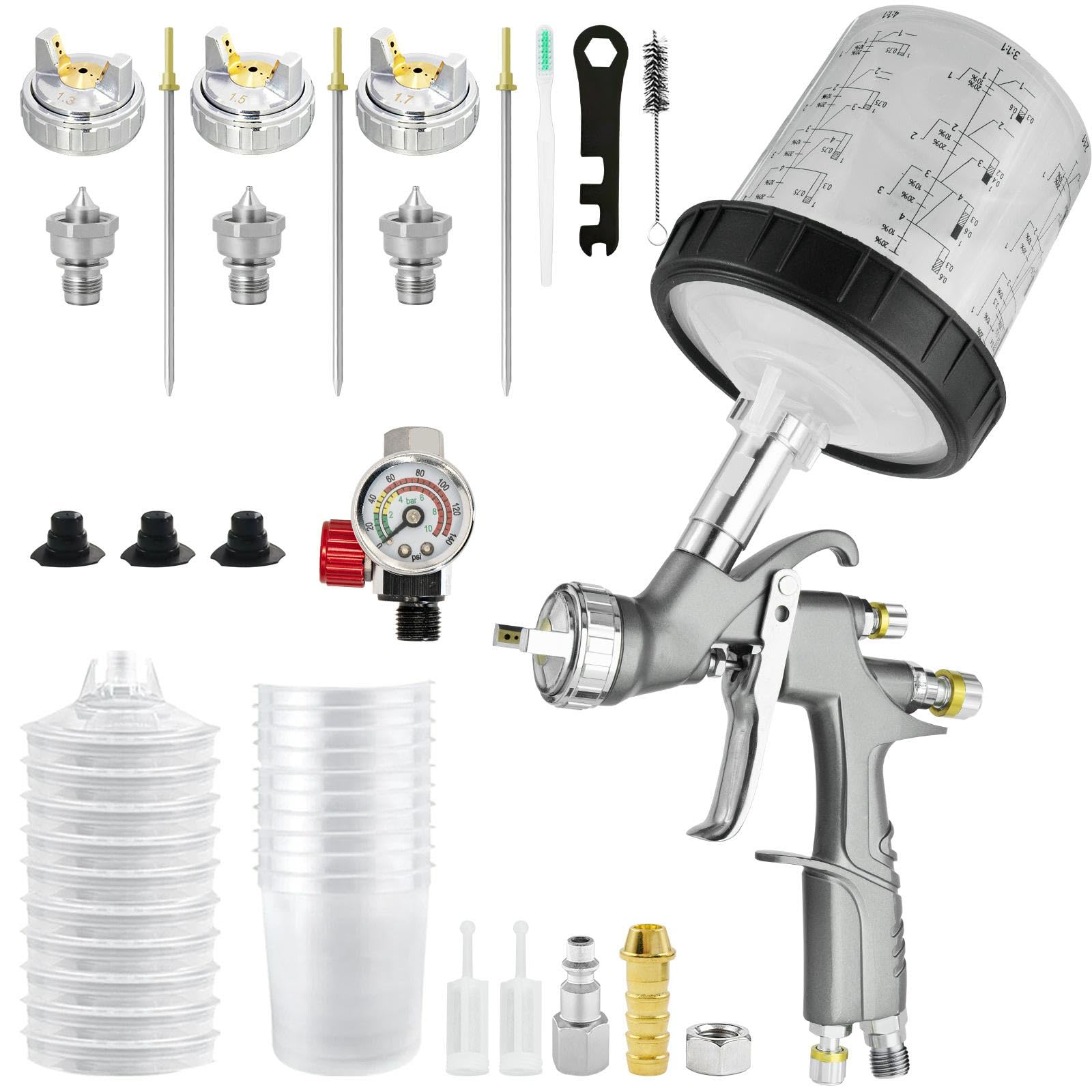 Set di 10 ugelli usa e getta per auto e casa LVLP di alta qualità con ugelli da 1,3/1,5/1,7 mm, 650 ml
