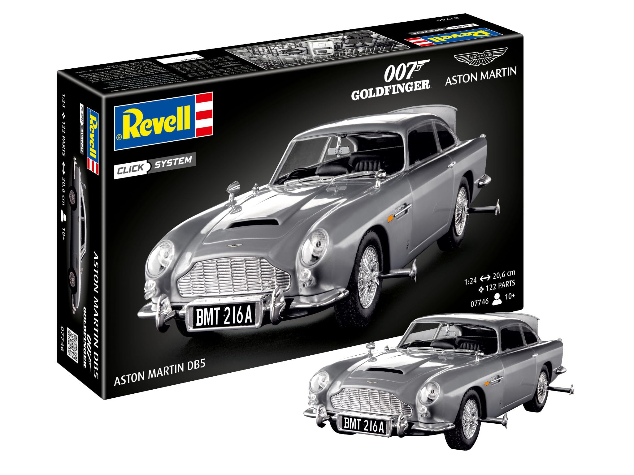 Revell 07746 James Bond Aston Martin DB5 (Click System) Skala 1:24, niezabudowana, wstępnie kolorowa, zatrzaskowa (bez kleju), zestaw modeli plastikowych