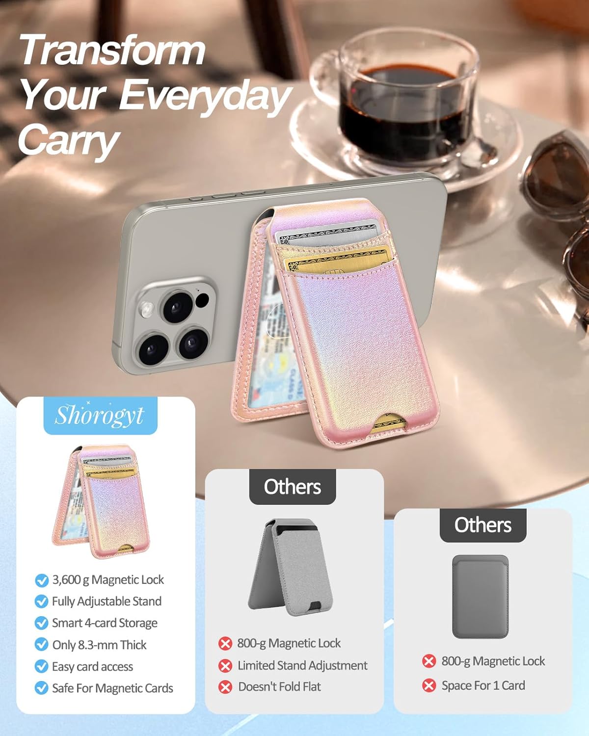 Shorogyt Compatible with Magsafe Wallet for Magnetic Fold Card Holder for Women - Cute Phone Wallet for iPhone 17/16/15/14/13/12 Series,RFID Blocking Stand Printed Leather Fit 5 Cards,Pk Purple - Image 2