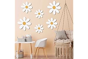 Thyle 6 Pcs Daisy Wall Decor Wooden Daisy Wall Art Flowers Wall Signs Hanging Plaque