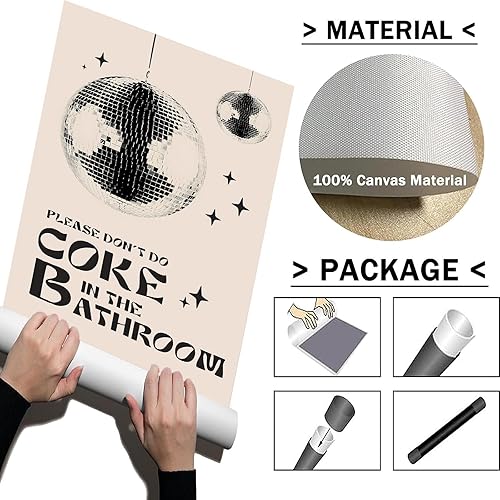 Miniatura 2 de Arte de pared de disco de los años 70, por favor, no hagas coca en el baño, pósteres retro funky, arte de bola de discoteca, impresiones de moda,