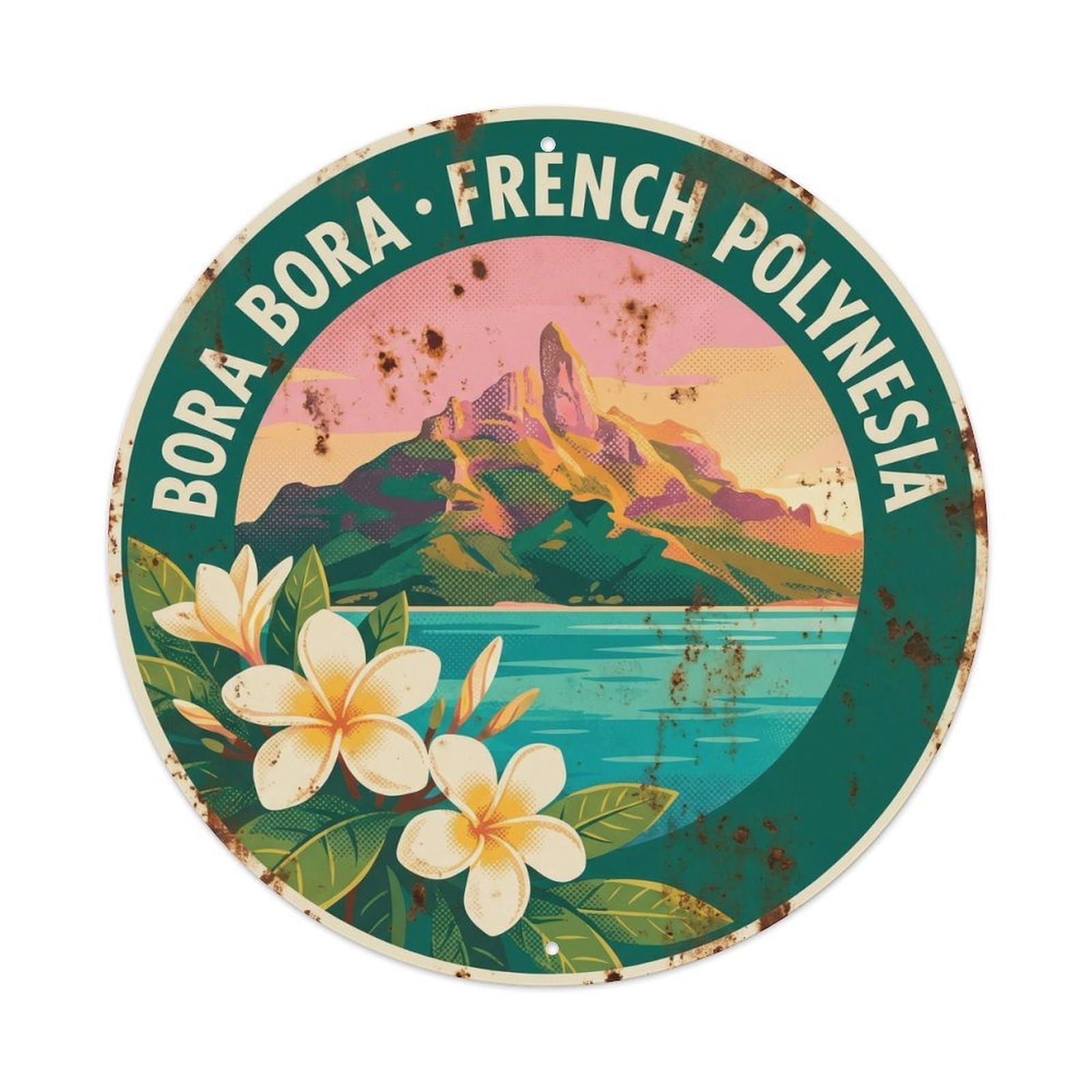 Olhnbad Style Tiare Borabora Otemanu Lagoon Dawn Retro Polynesian Metal Tin Sign