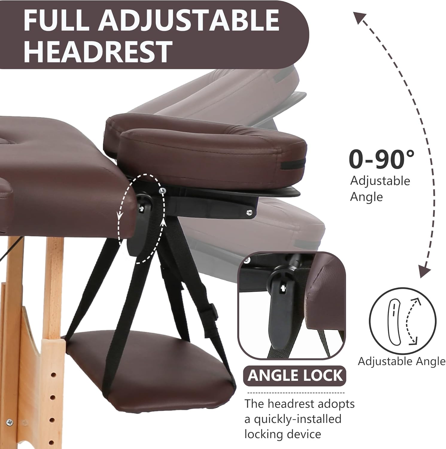 Massage Table 84" Portable 2 Folding Massage Bed with Carrying Case Spa Bed Adjustable Height Salon Bed Face Cradle Bed Brown