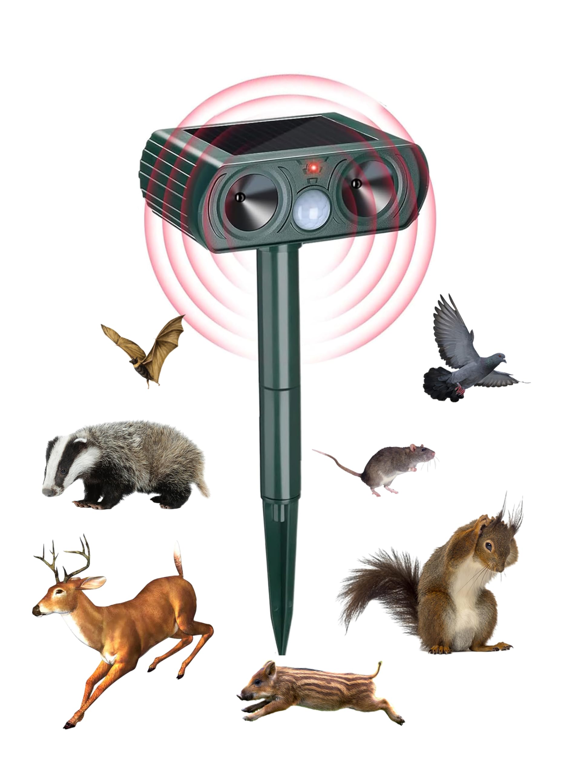 HomarketUltrasonic Solar Animal Repeller Outdoor Cat Repellent with Motion Sensor Waterproof and Weatherproof Ultrasonic Squirrel Repeller Cat Dog for Garden Yard Farm so on