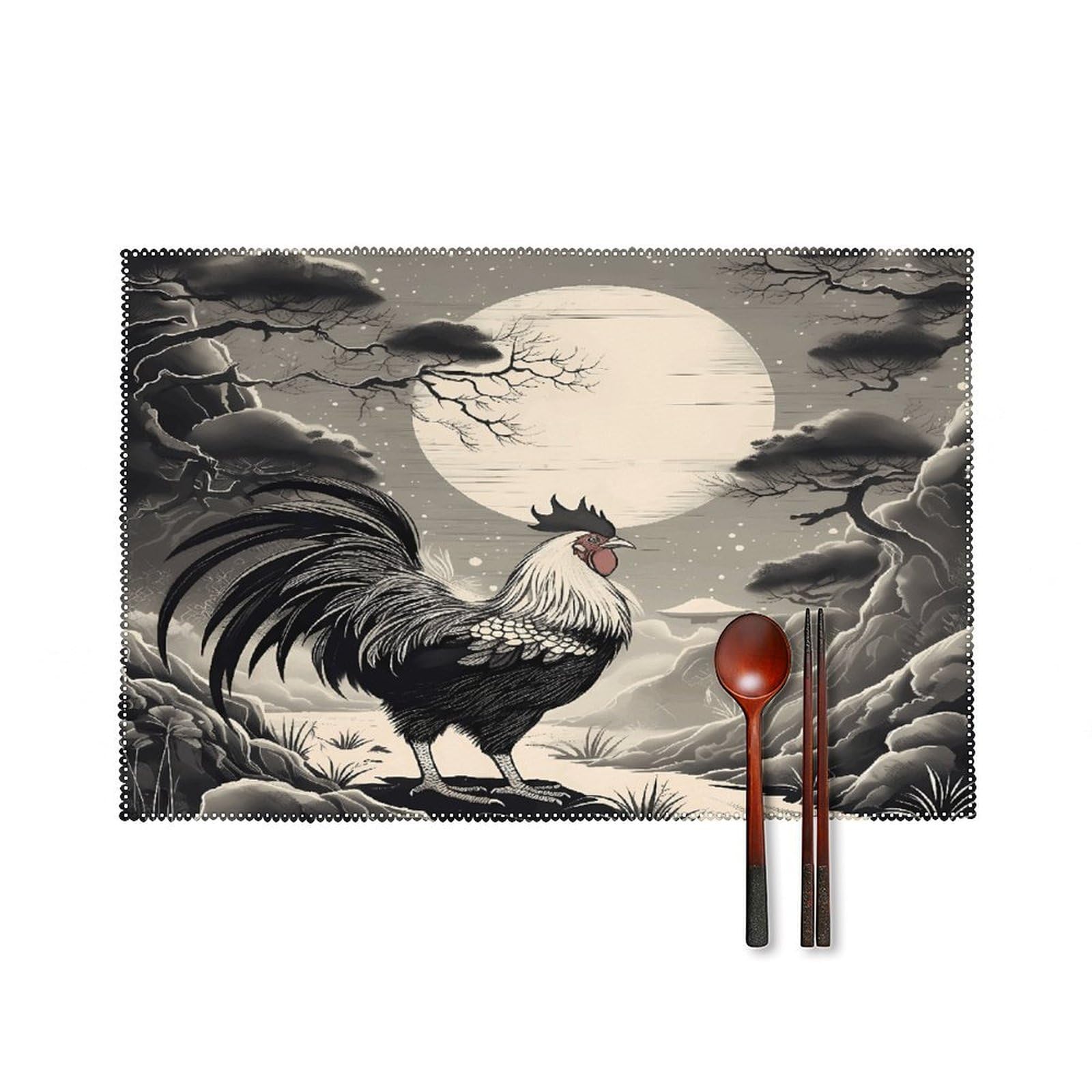 Chicken on The Mountain Placemats Set of 6 Heat Resistant Non-Slip Place Mats Washable Wipeable Table Mats Elegant Farmhouse Placemat for Kitchen Dining Outdoor Party Table Decor