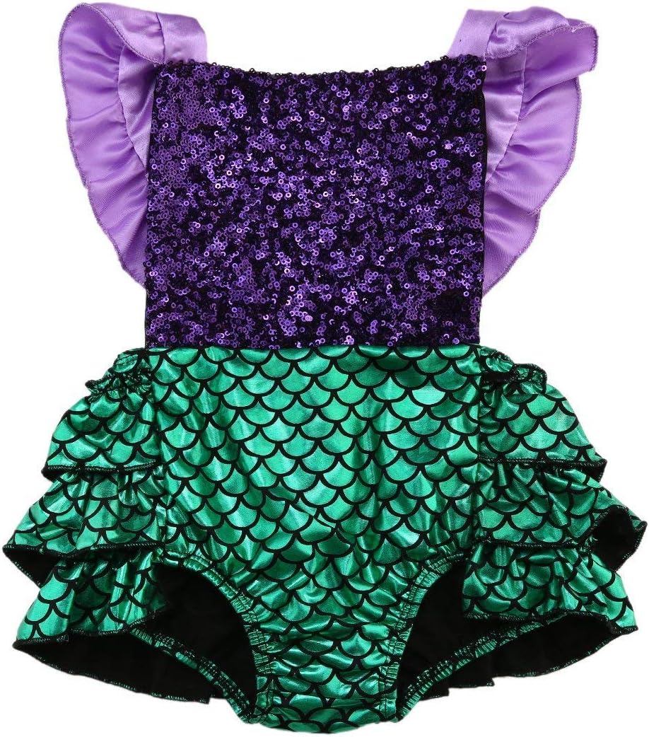 One opening Baby Girl Sequins Mermaid Bodysuit Romper Jumpsuit Outfit Sunsuit Clothes (18-24 Months, Purple&Green)