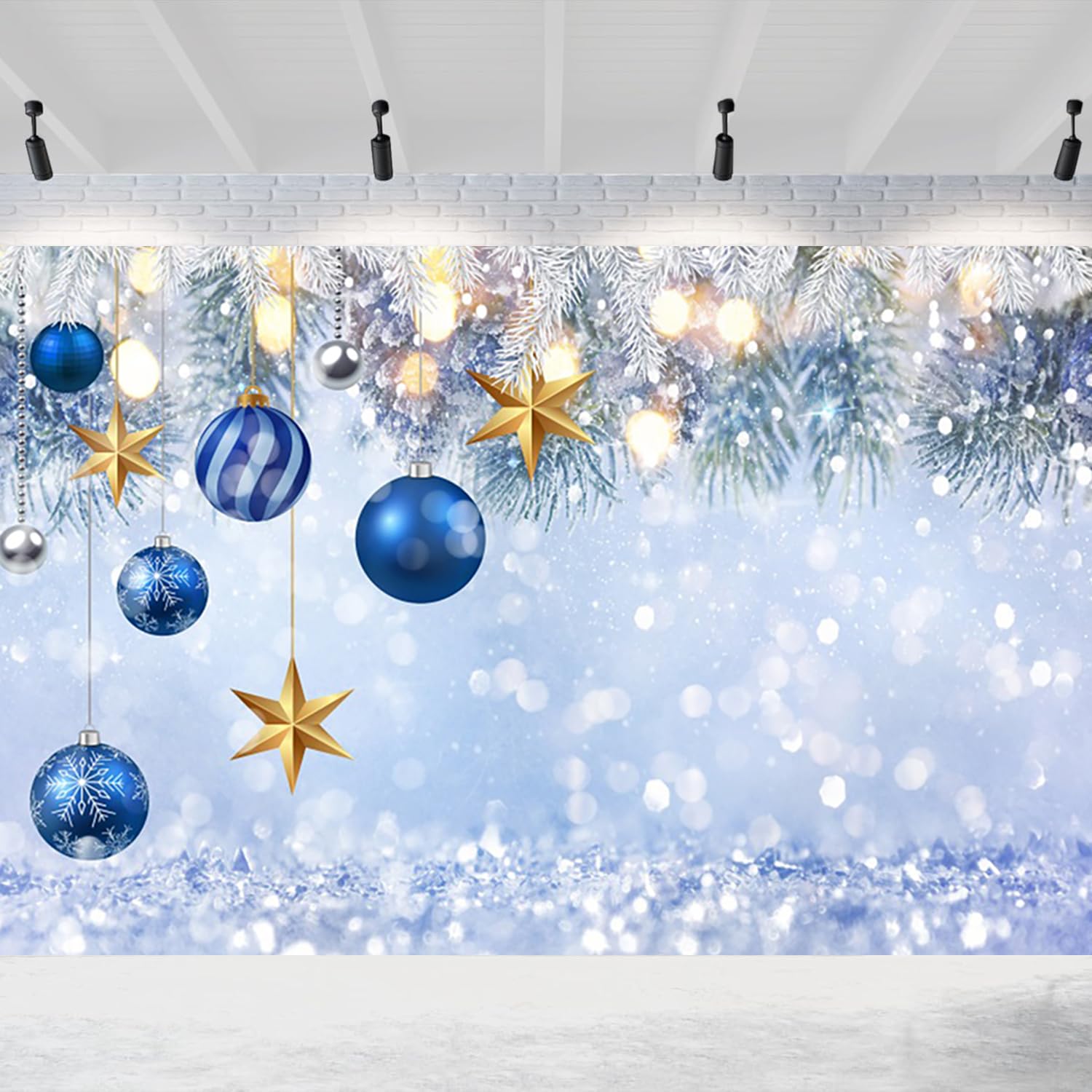 deFouliao 7x5ft Winter Wonderland Backdrop for Kids Snowflake Blue Christmas Balls Stars Snowy Photography Background Glitter Snow Baby Baby Shower Birthday Party Decorations Banner Blue Snow