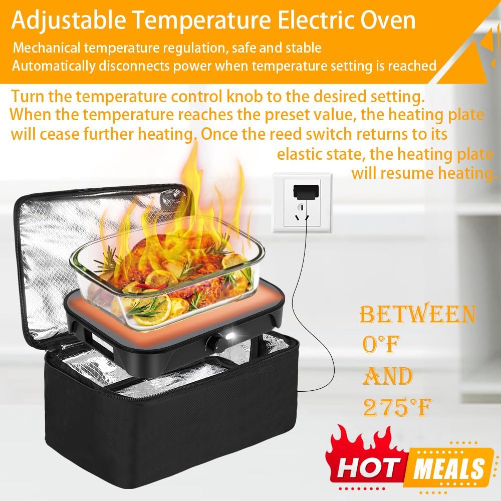 Protable Oven Adjustable Food Warmer 100W, 12V/24V/110V Electric Lunch Box for Adults,Personal Microwave for Reheating/Heating and Cooking Meals on Office/Travel/Car/Truck/Hotel/Home/Workplace