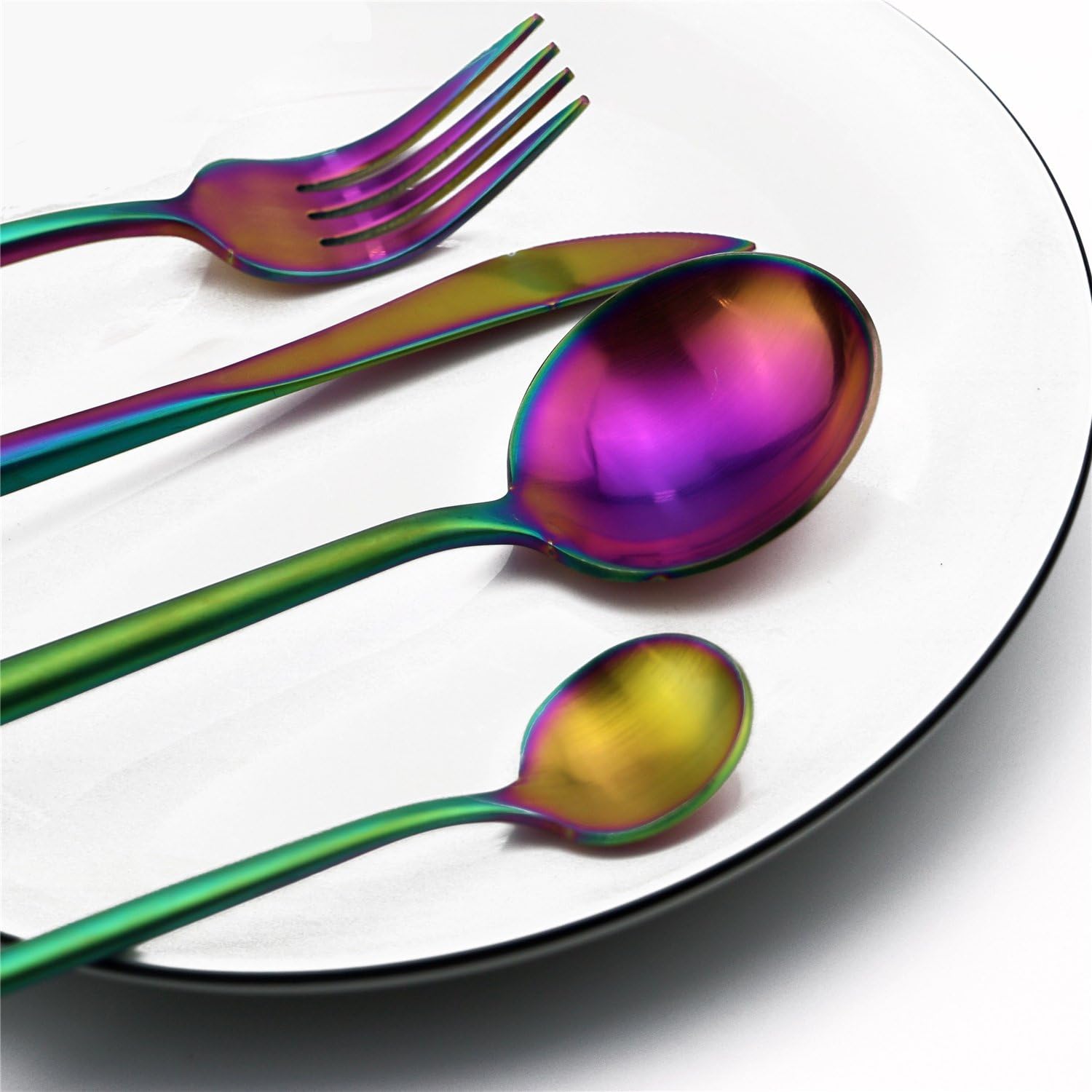 16-Piece Flatware Set,Titanium Colorful Plated 18/10 Stainless Steel,Include Dinner Knife/Fork/Spoon/Teaspoon,Shiny Multi Rainbow Cutlery Set,Dinnerware set Dishwasher Safe Utensils Set for 4