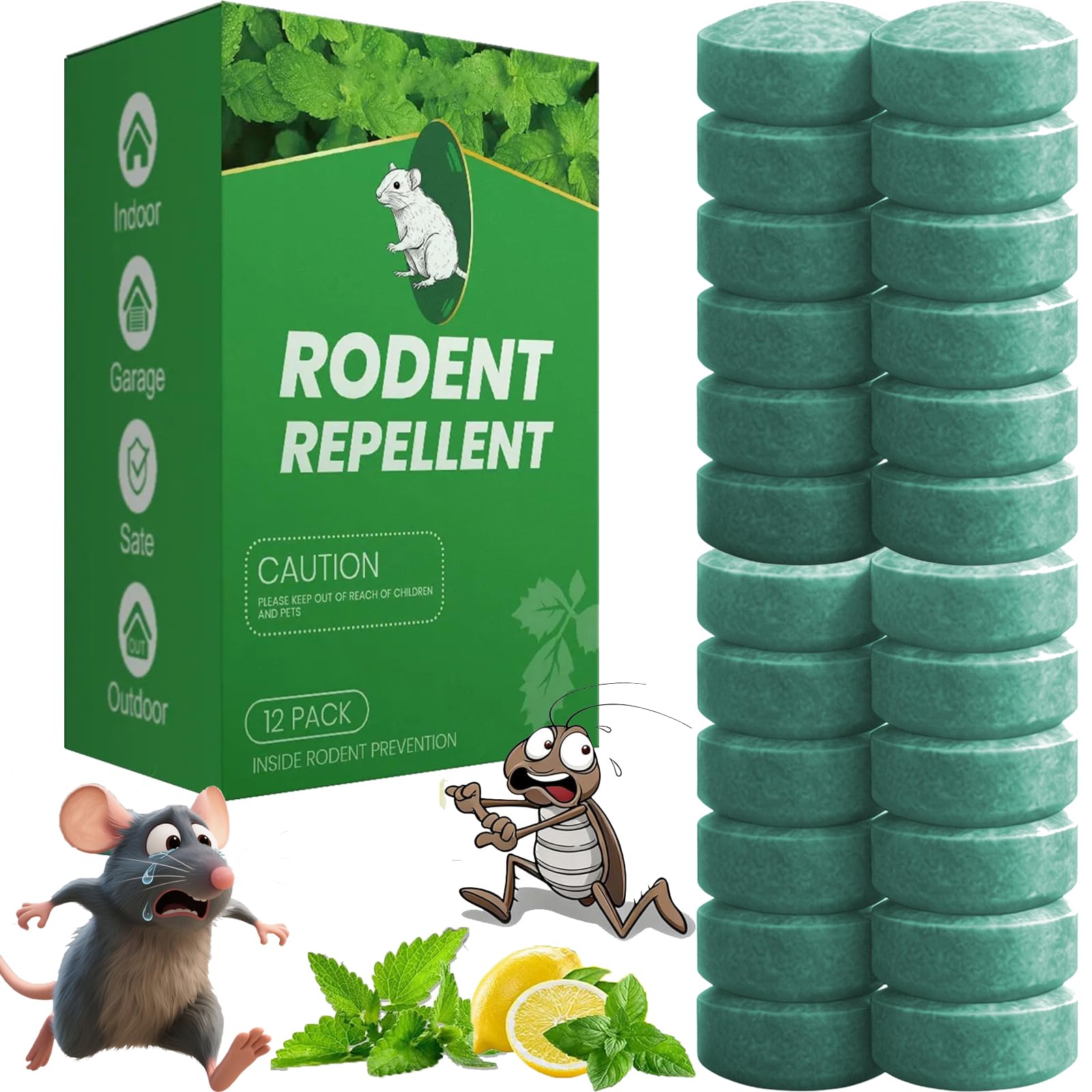 36/24/12 pcs Repellenti per Roditori,Disabituante con Olio di Menta Piperita, trappola per parassiti,Ideale per Casa, Garage e Auto,casa, Giardino, soffitte, ragni, topi, scarafaggi e formiche (24pcs)