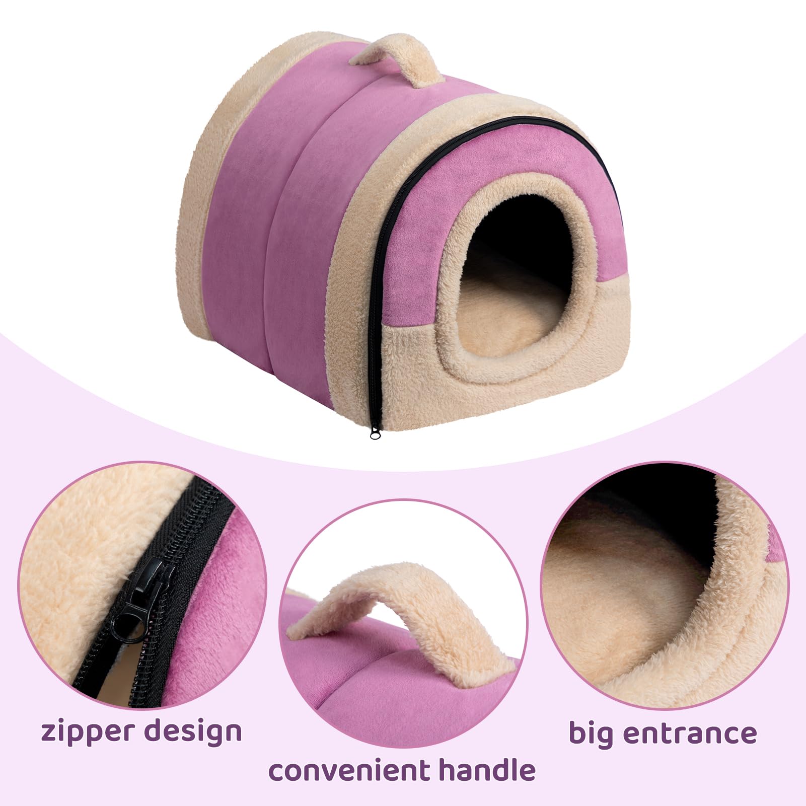 Hollypet Katzenbett Kleines Hundebett, 2-in-1 Faltbare Haustierbett für Katzen & Kleine Hunde, Warmes Höhlennest Kristallsamt-Katzenhöhle Indoor Outdoor, Lila
