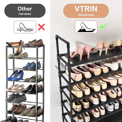 Miniatura 6 de VTRIN Zapatero de 10 niveles alto, gran capacidad, 50 pares de organizador de zapatos ancho, estante resistente para zapatos para entrada con dos