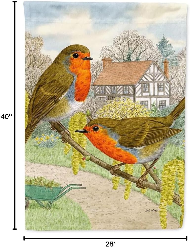 Caroline's Treasures ASA2097CHF European Robins House Flag Large Porch Sleeve Pole Decorative Outside Yard Banner Artwork Wall Hanging, Polyester, House Size, Multicolor