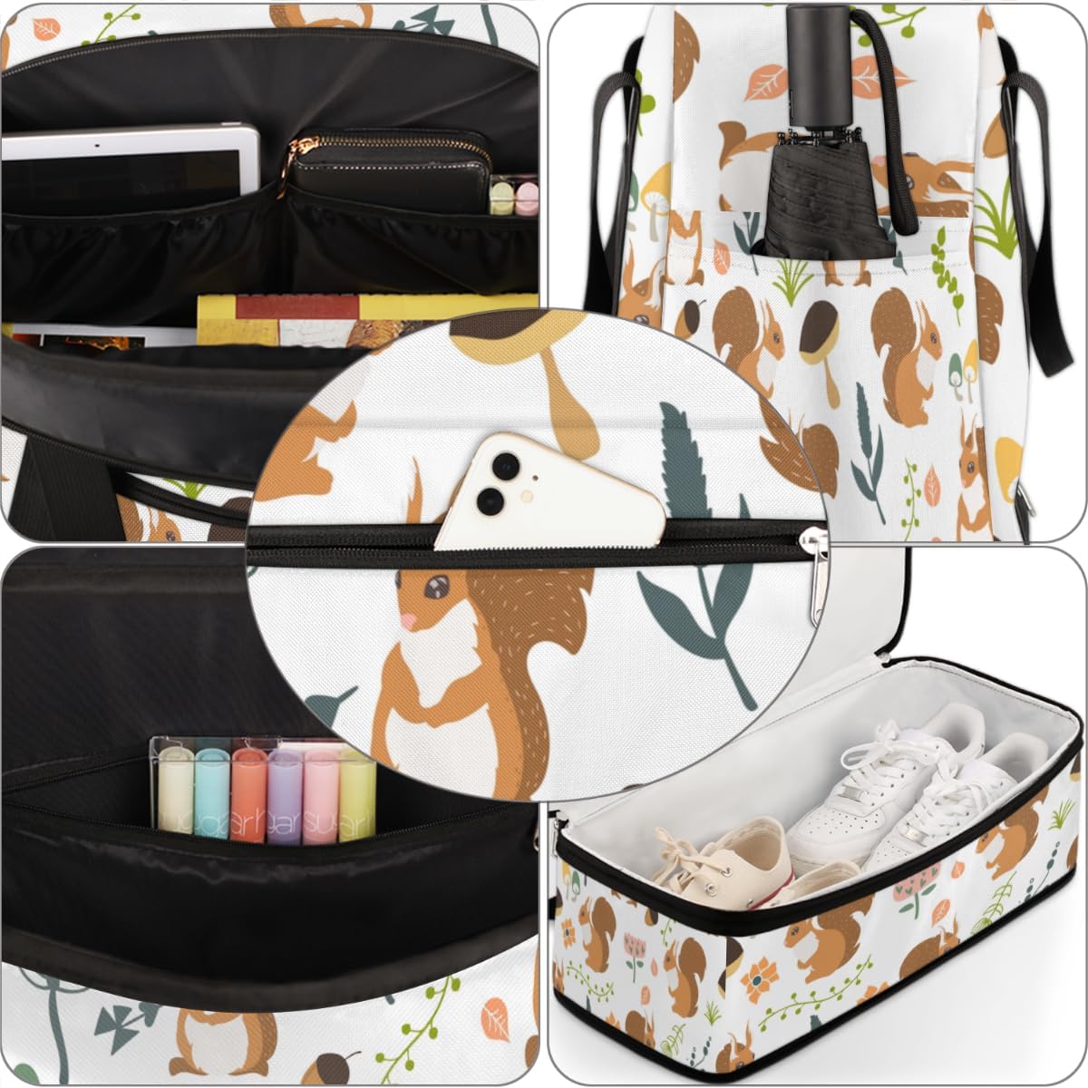 QsirBC Squirrel Lovely Design Gym Bag for Women Duffle Tote with Shoes Compartment Men Weekender Duffel for Dance Travel Sports Swimming Overnight