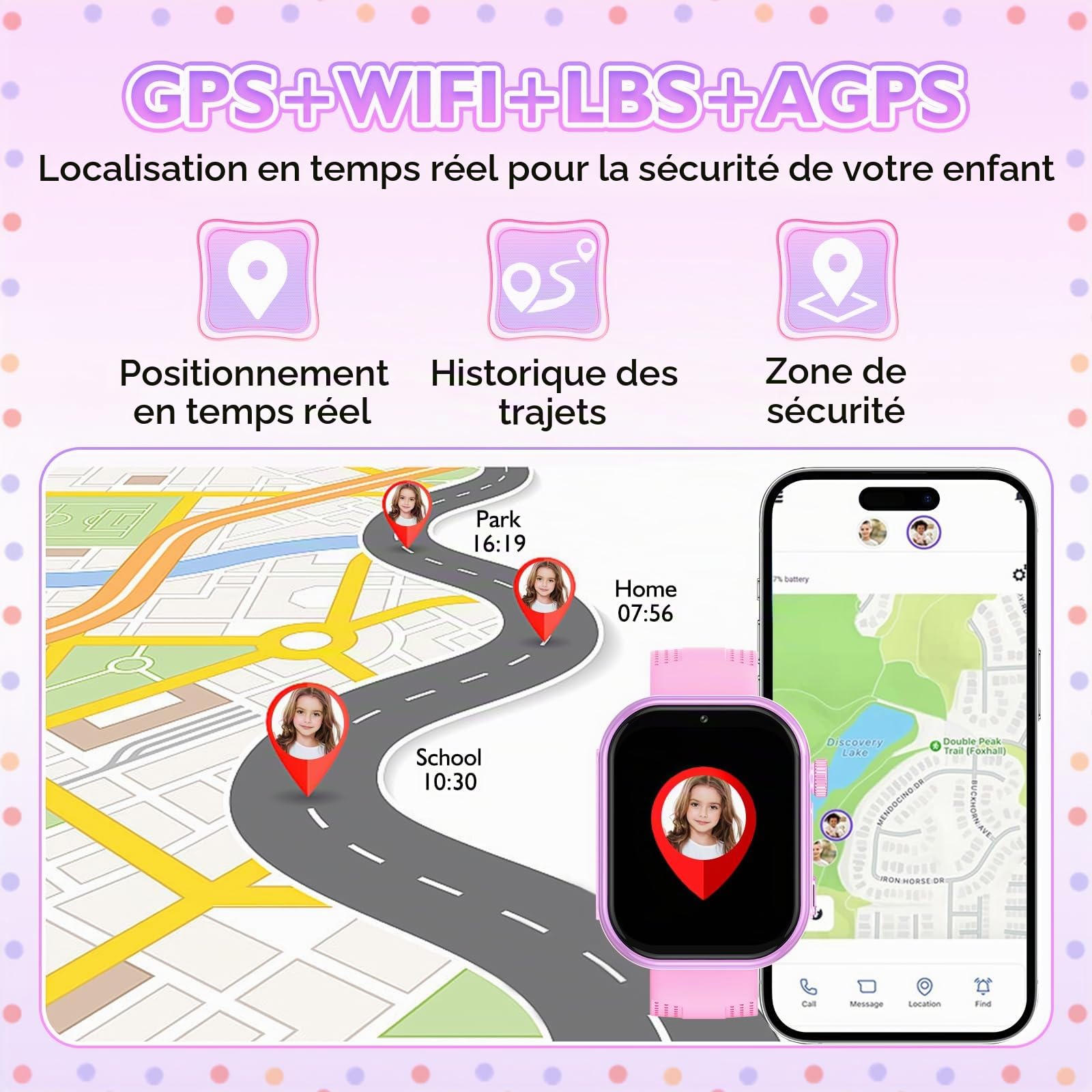 Montre Connectée Enfant, 4G Smart Watch Enfant Garçon Fille GPS SOS