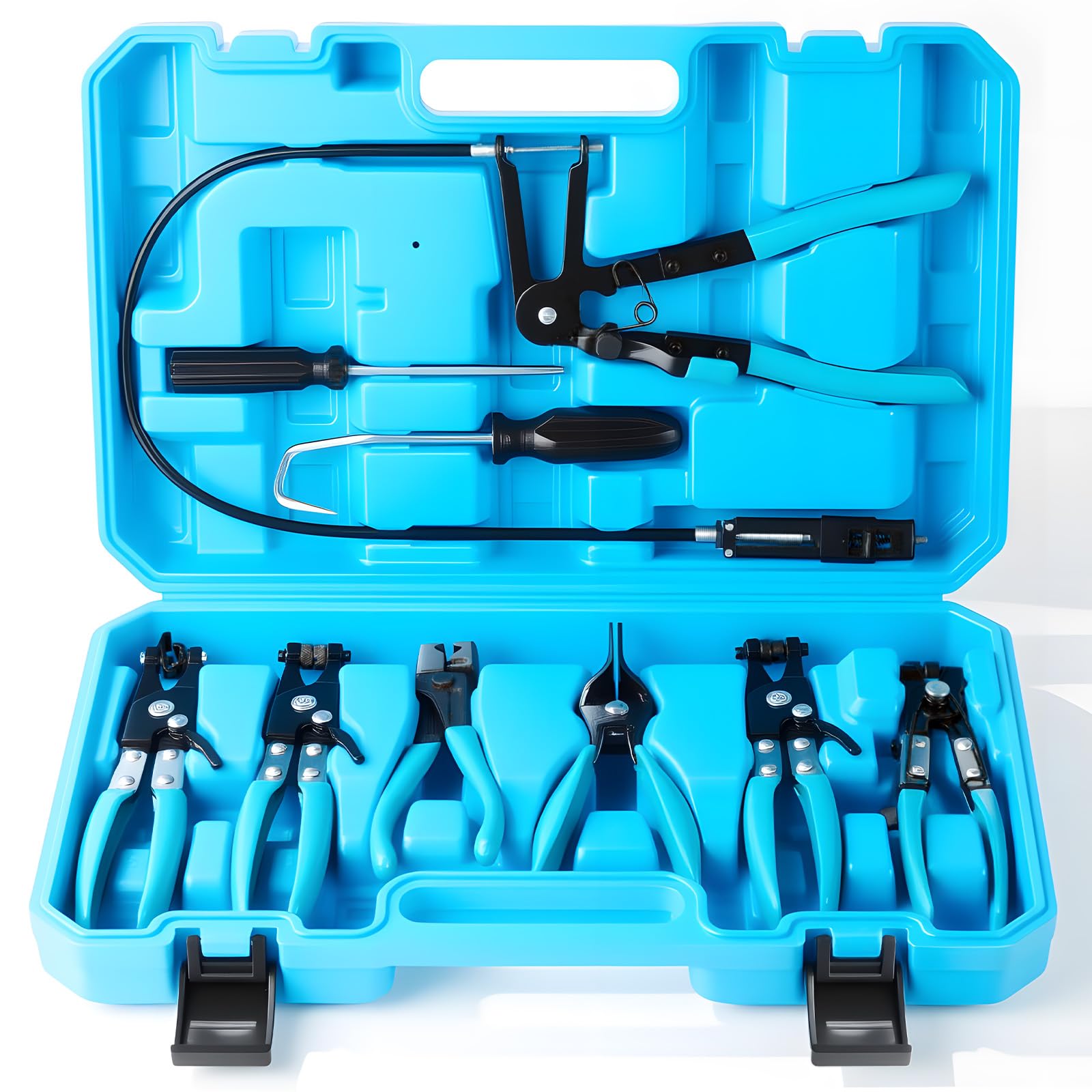 Hose Clamp Pliers Set Flexible Hose Clamp Pliers Set 9 Piece Automotive Car Maintenance Repair Tools Kit for Fuel Pipes Oil Pipes Radiator (Blue)