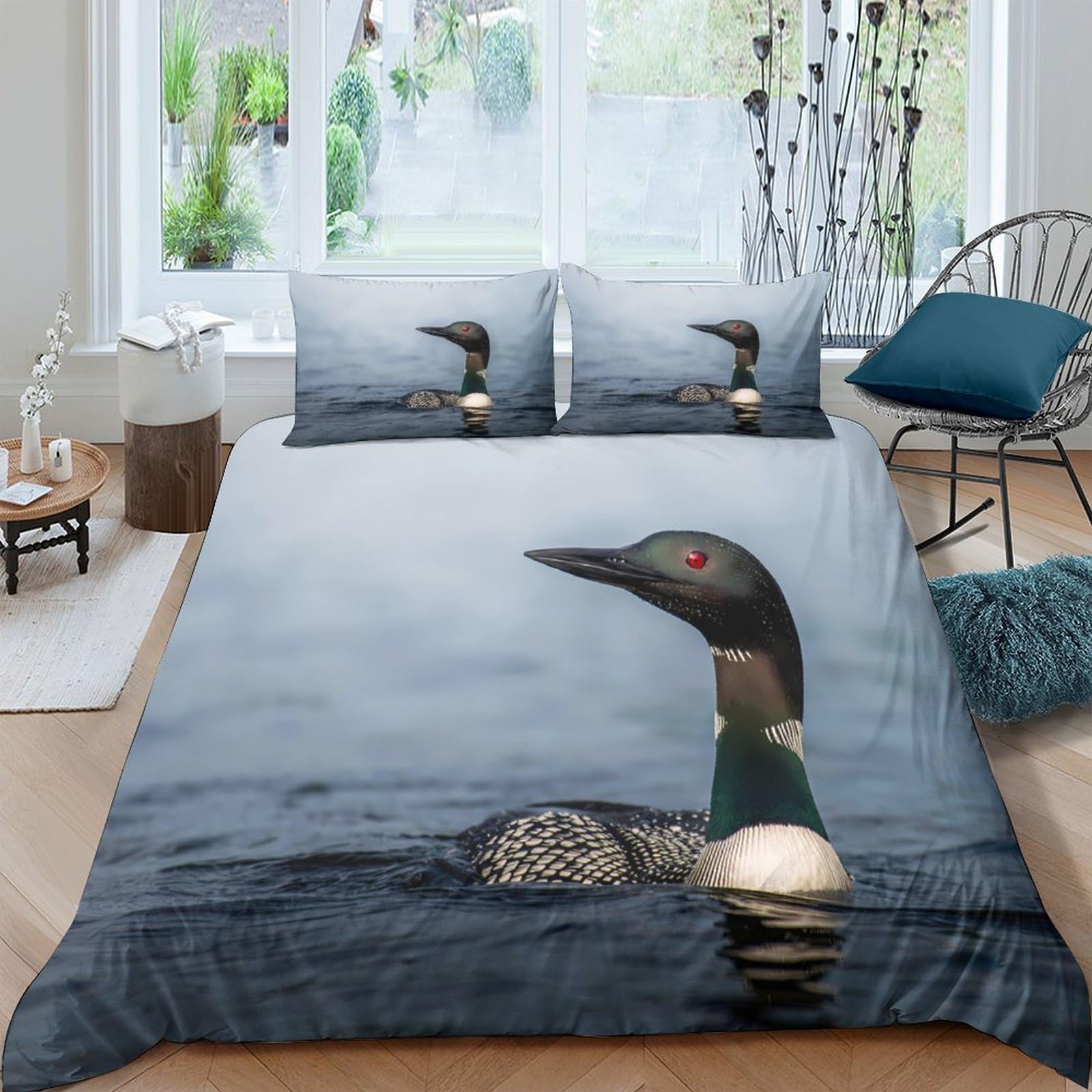 Ctjqhvkz Style-3 3D Printed Loon Lake Fitted Sheet Microfiber Soft Waterfowl Bed Cover For Bedroom Dorm Mattress Protection Decor Single（135X200cm）