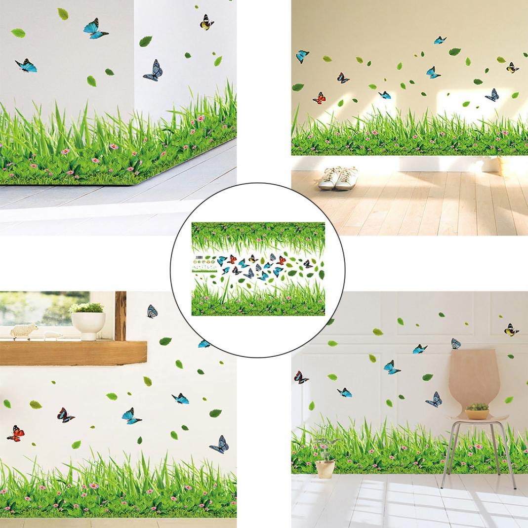 Wall Sticker Wall Stickers Wall Sticker Green Grass Butterfly Flowers Baseboard PVC Wall Sticker Room Home Decal Decor