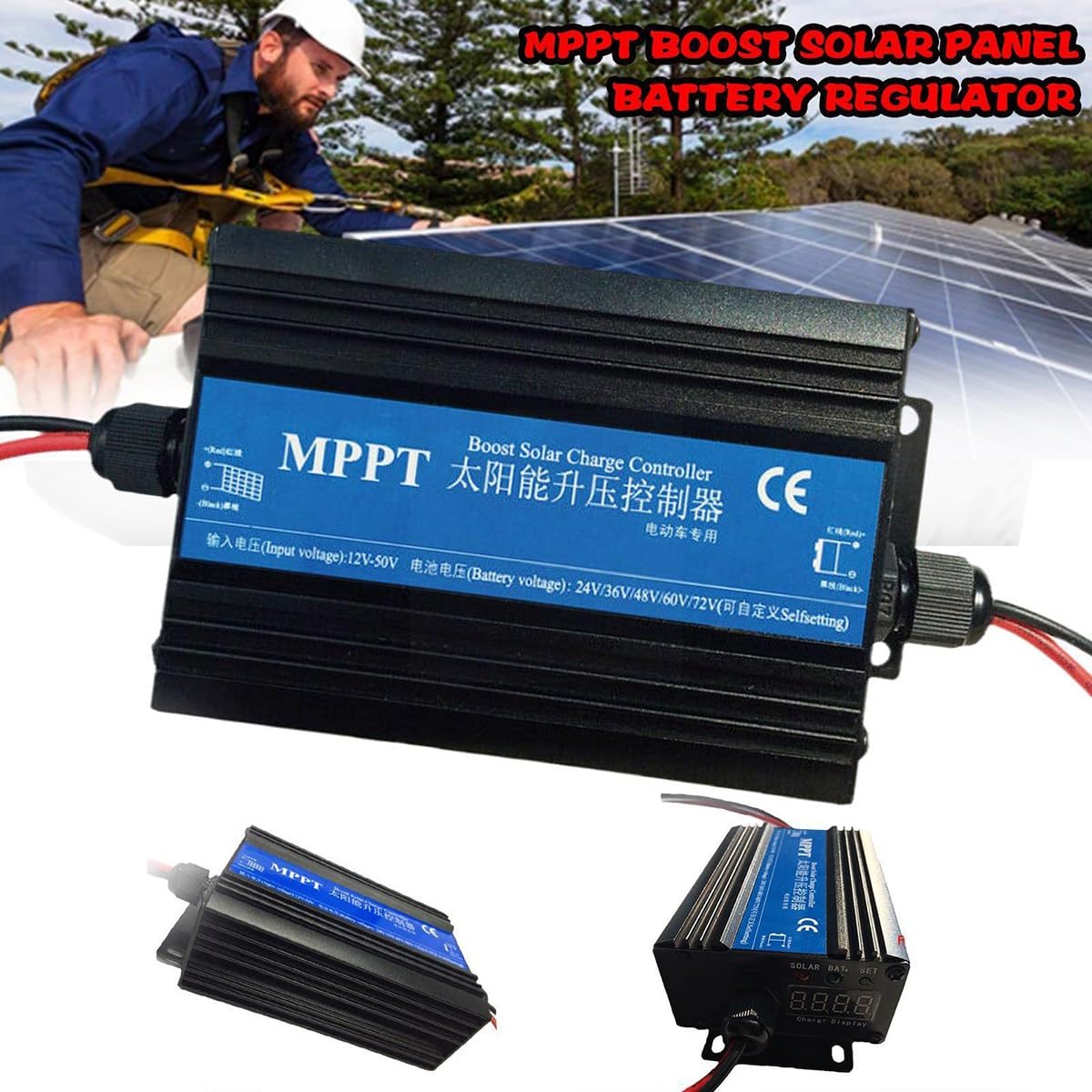 MPPT Boost Controlador de Carga Solar Cargador 300W BateríA de Coche Regulador de Voltaje de Carga Regulador de Cargador 24/36/48/60/72V