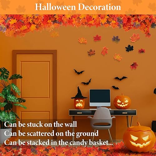 Miniatura 6 de MAQIHAN 350 hojas de arce de otoño – Guirnalda de hojas de arce de otoño para decorar follaje, decoración de mesa artificial, hojas sueltas falsas