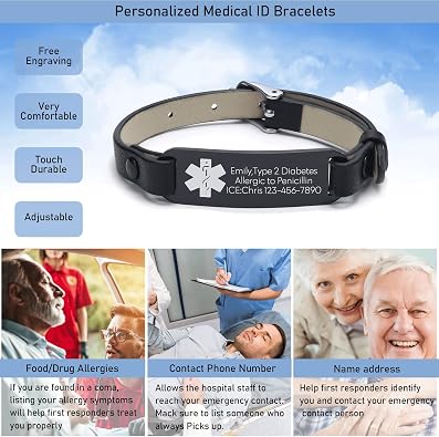 VNOX Medical Alert Bracelets for Men & Women Kids with Free Engraving Adjustable Stainless Steel Mesh Emergency Medical ID Bracelets Wristband