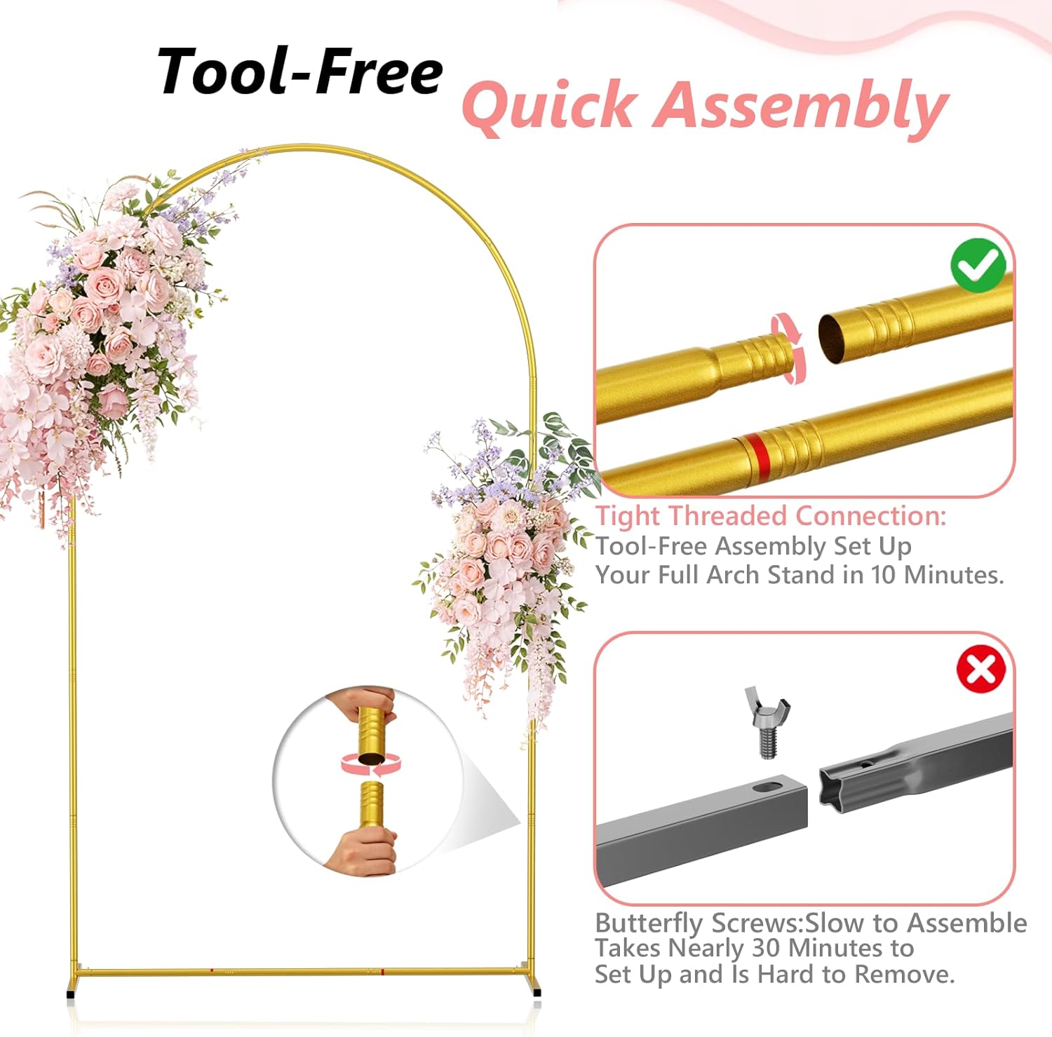 EMART Metal Arch Backdrop Stand Set of 3 (7.2FT/6.6FT/6Ft) Wedding Arch Frame with 12 Ground Nails/6 Water Bags, Arched Backdrop Stand for Wedding Birthday Party Baby Shower Graduation Festival Decor