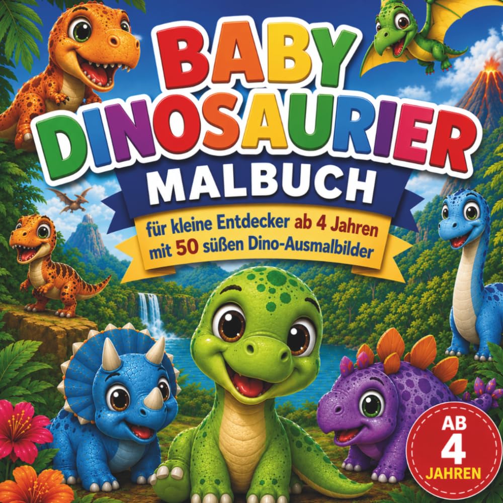 Baby Dinosaurier Malbuch für kleine Entdecker ab 4 Jahren mit 50 süßen Dino-Ausmalbildern