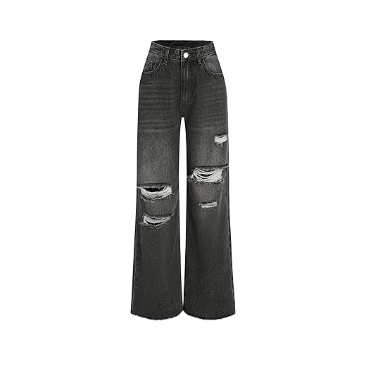 CIDER Women’s Ripped Jeans High Waisted Distressed Baggy Straight Wide Leg Pants