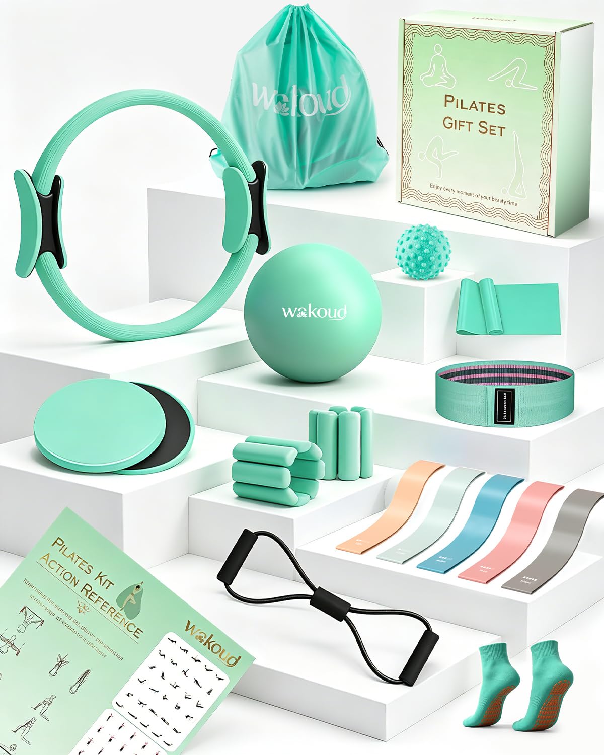 Photo 1 of 20 PCS Pilates Kit, Pilates Equipment Set- Pilates Accessories Kit with Wrist Weights, Pilates Ring and Ball, Resistance Bands, Core Sliders, Socks, Pilates Gift Box,Home Pilates Workout Kit for Women