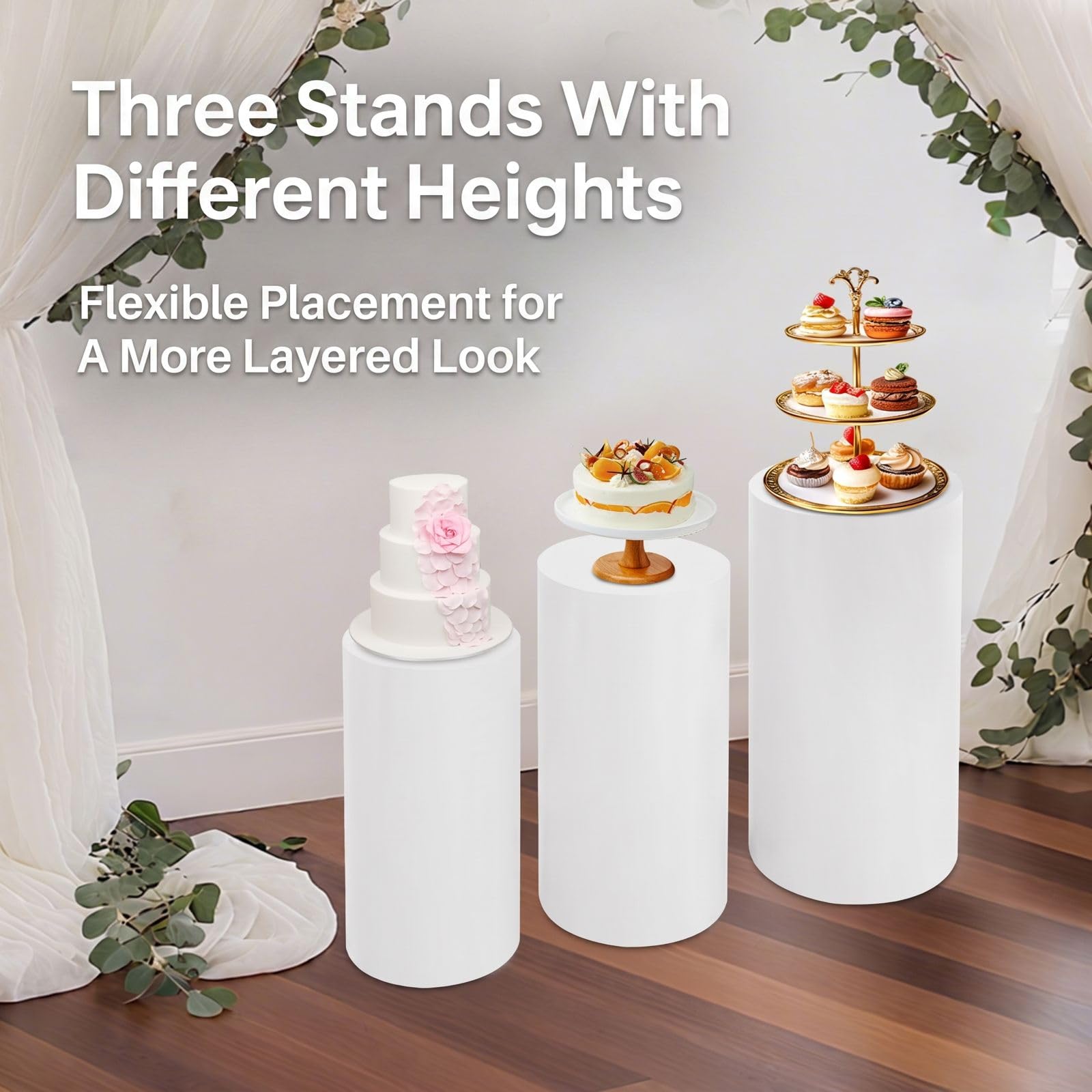 Lot de 3 supports cylindriques pour gâteaux - Blanc