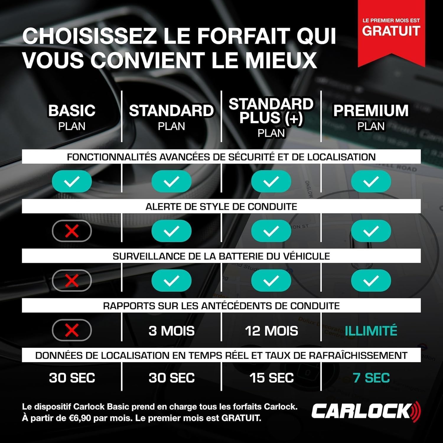 Carlock Basic 4G Traceur GPS. Alarme & Antivol Voiture. Trace Votre Voiture en Temps Réel et Vous Avertit Immédiatement en Cas de Vibration ou de Mouvement Suspect. Connecté